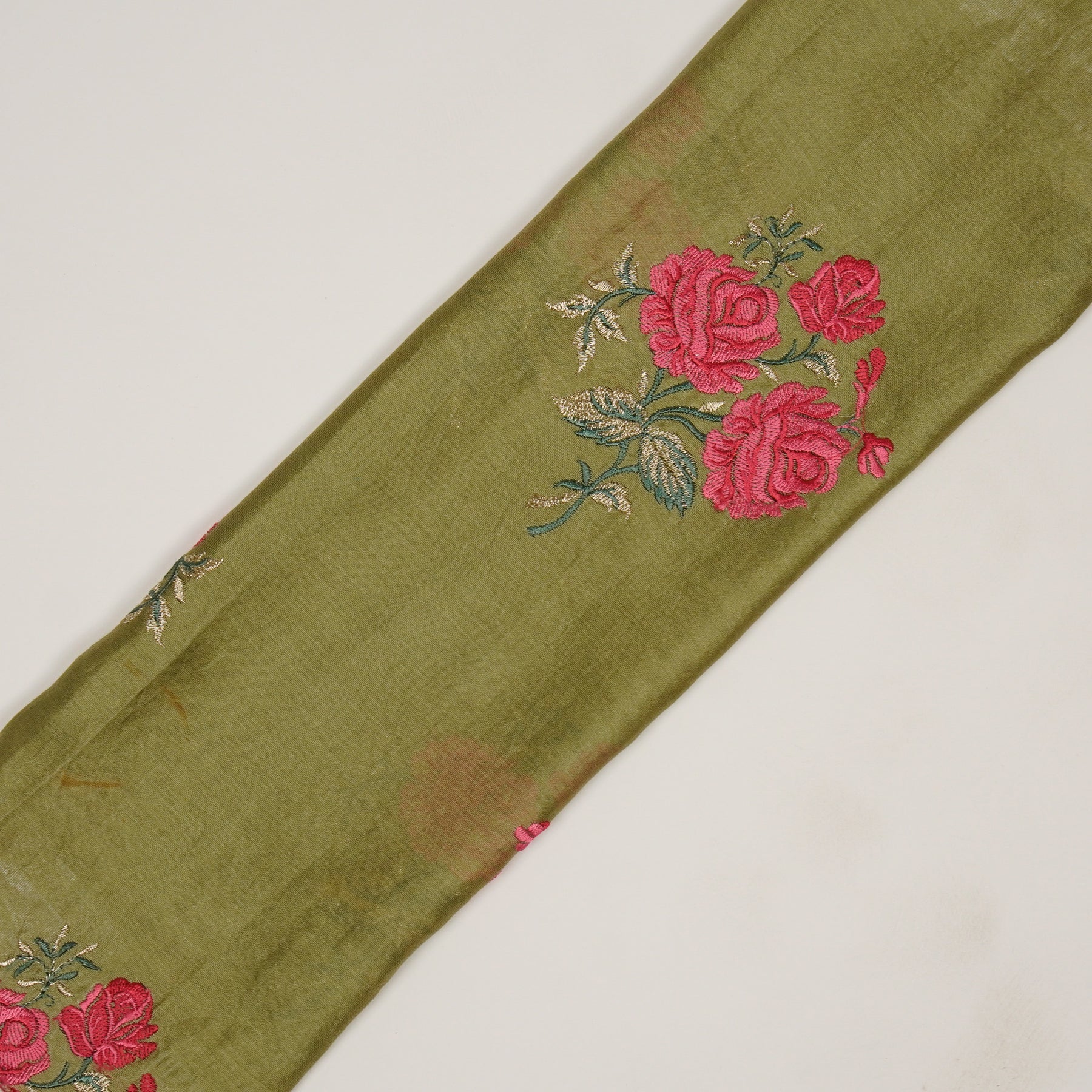 Nuryn Olive Chanderi Embroidered Fabric in Floral Buta Pattern - Image 4