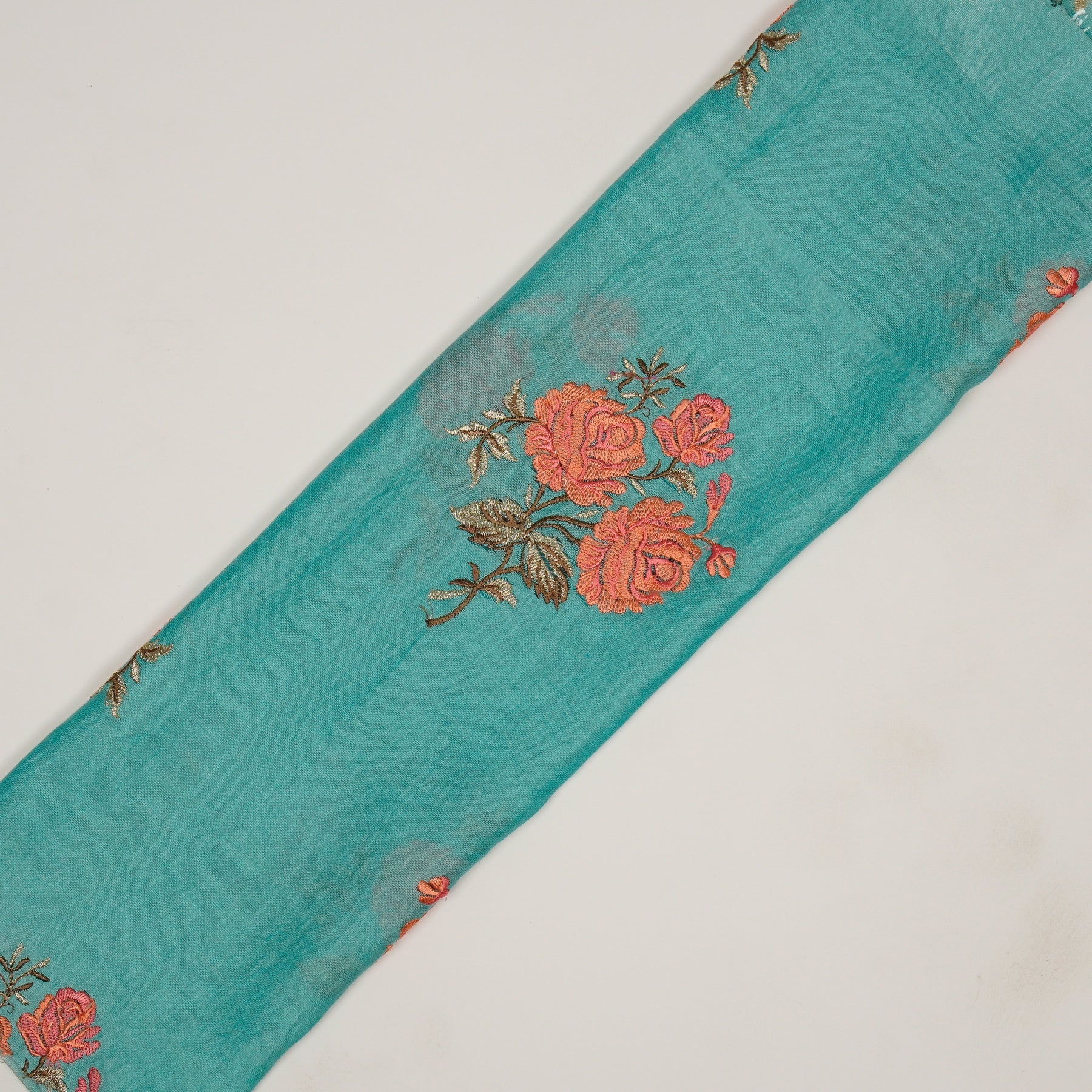 Nuryn Teal Blue Chanderi Embroidered Fabric in Floral Buta Pattern - Image 4