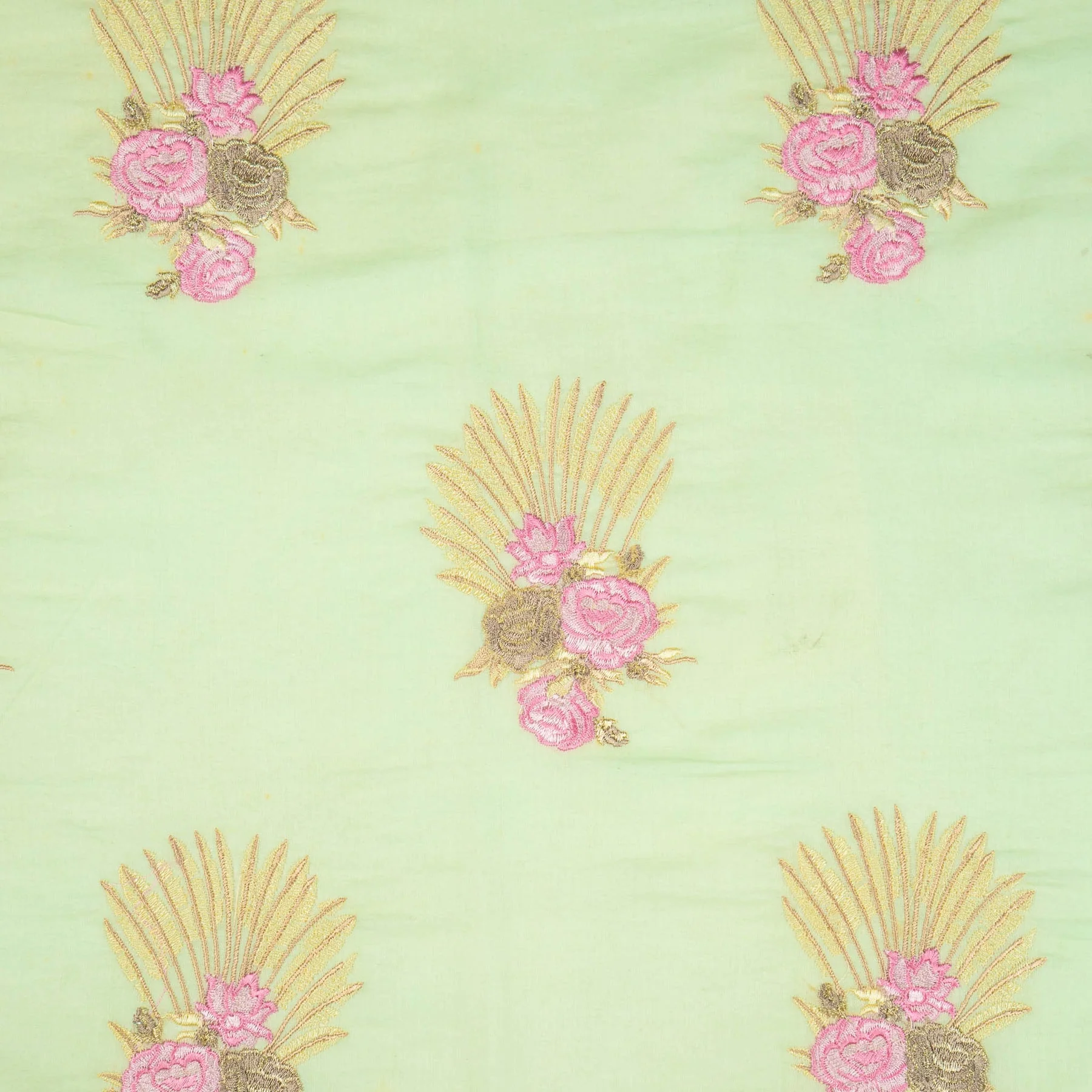 Nusrat Floral Sea Green Cotton Embroidered Fabric in Buta  Pattern - Image 3