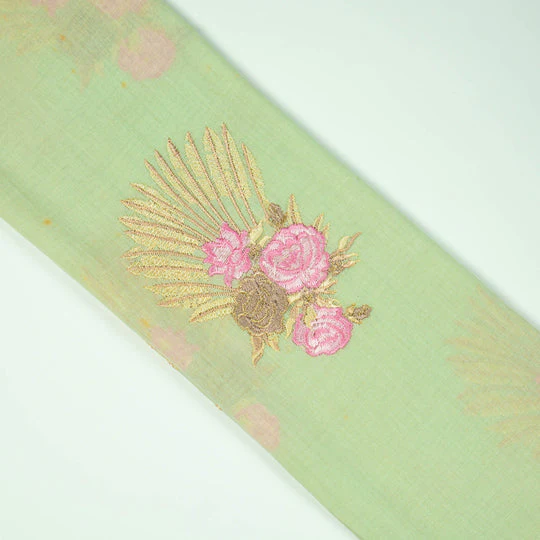 Nusrat Floral Sea Green Cotton Embroidered Fabric in Buta  Pattern - Image 4