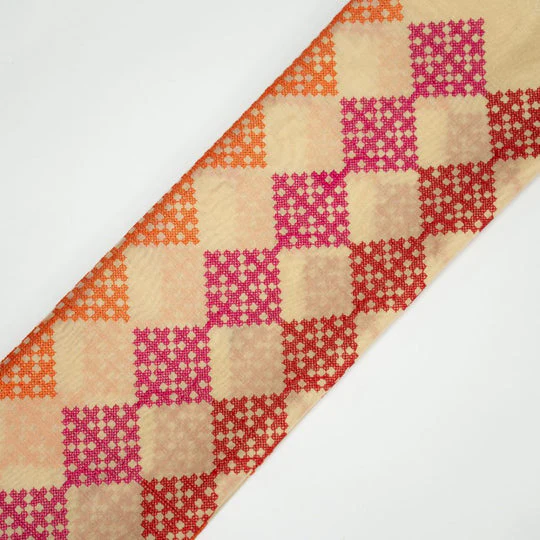 Nyra Light Beige Chanderi Embroidered Fabric in Geometric Buta Pattern - Image 4