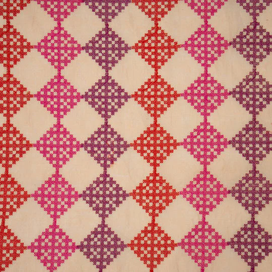 Nyra Peach Chanderi Embroidered Fabric in Geometric Buta Pattern - Image 3