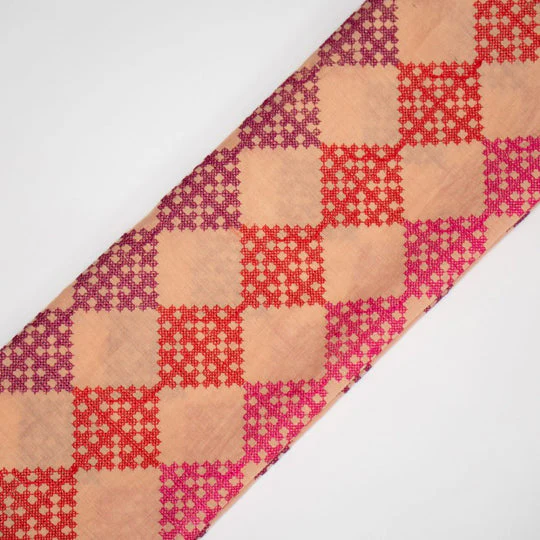 Nyra Peach Chanderi Embroidered Fabric in Geometric Buta Pattern - Image 4