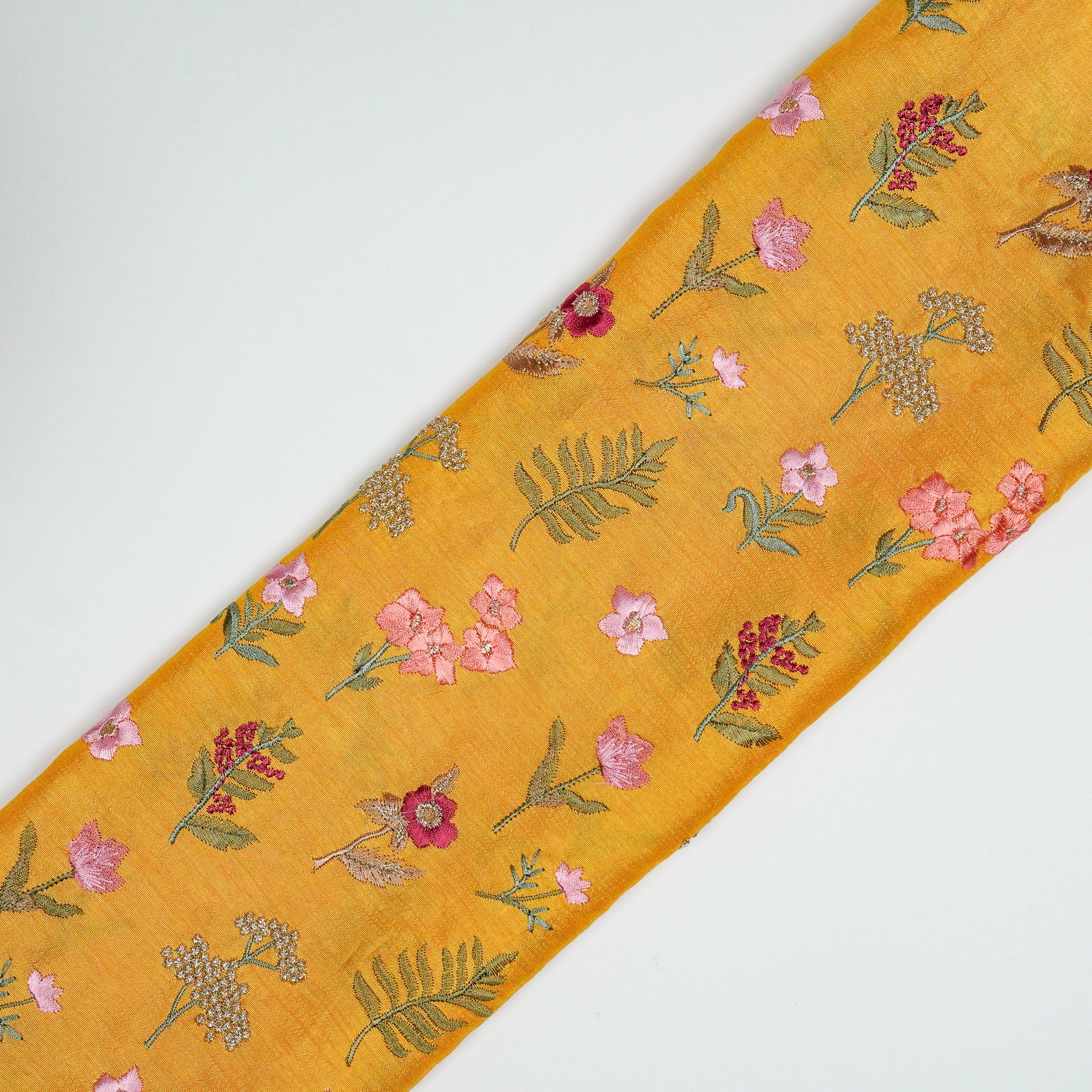Omera Floral Gold Viscose Raw Silk Embroidered Fabric in Tiny Buta Pattern - Image 4