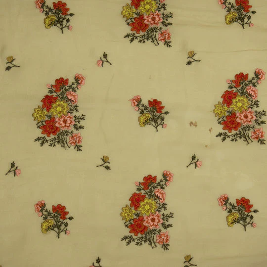 Paridha Beige Viscose Georgette Embroidered Fabric in Buta Pattern - Image 3