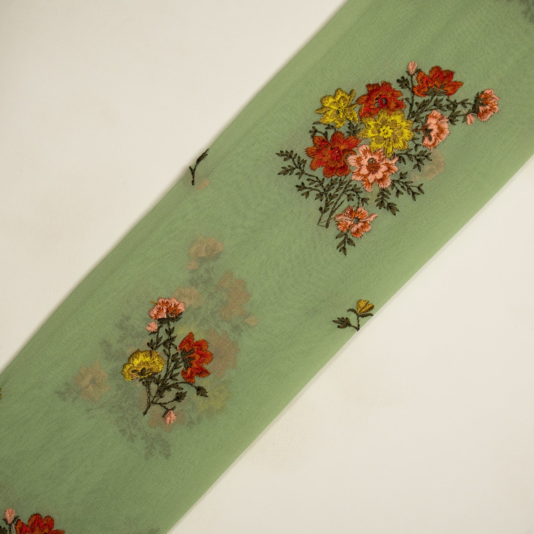 Paridha Moss Green Viscose Georgette Embroidered Fabric in Buta Pattern - Image 4