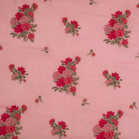 Paridha Pink Viscose Georgette Embroidered Fabric in Buta Pattern - Image 3