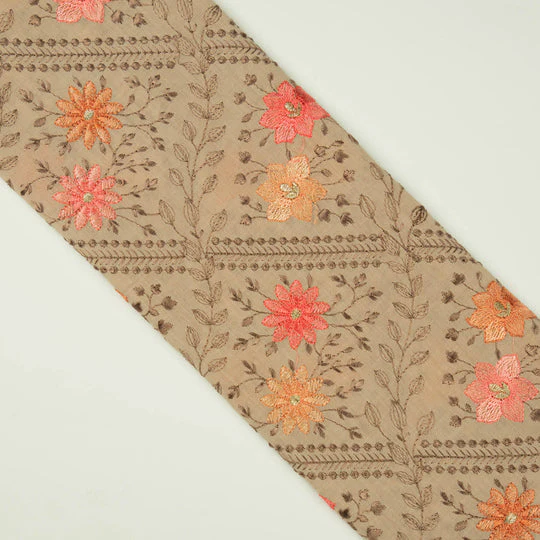 Pariza Blush Cotton Embroidered Fabric in Jaal Pattern - Image 4