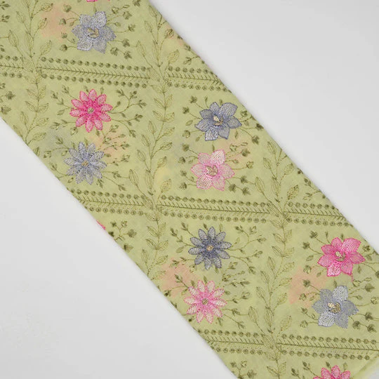 Pariza Lemon Cotton Embroidered Fabric in Jaal Pattern - Image 4