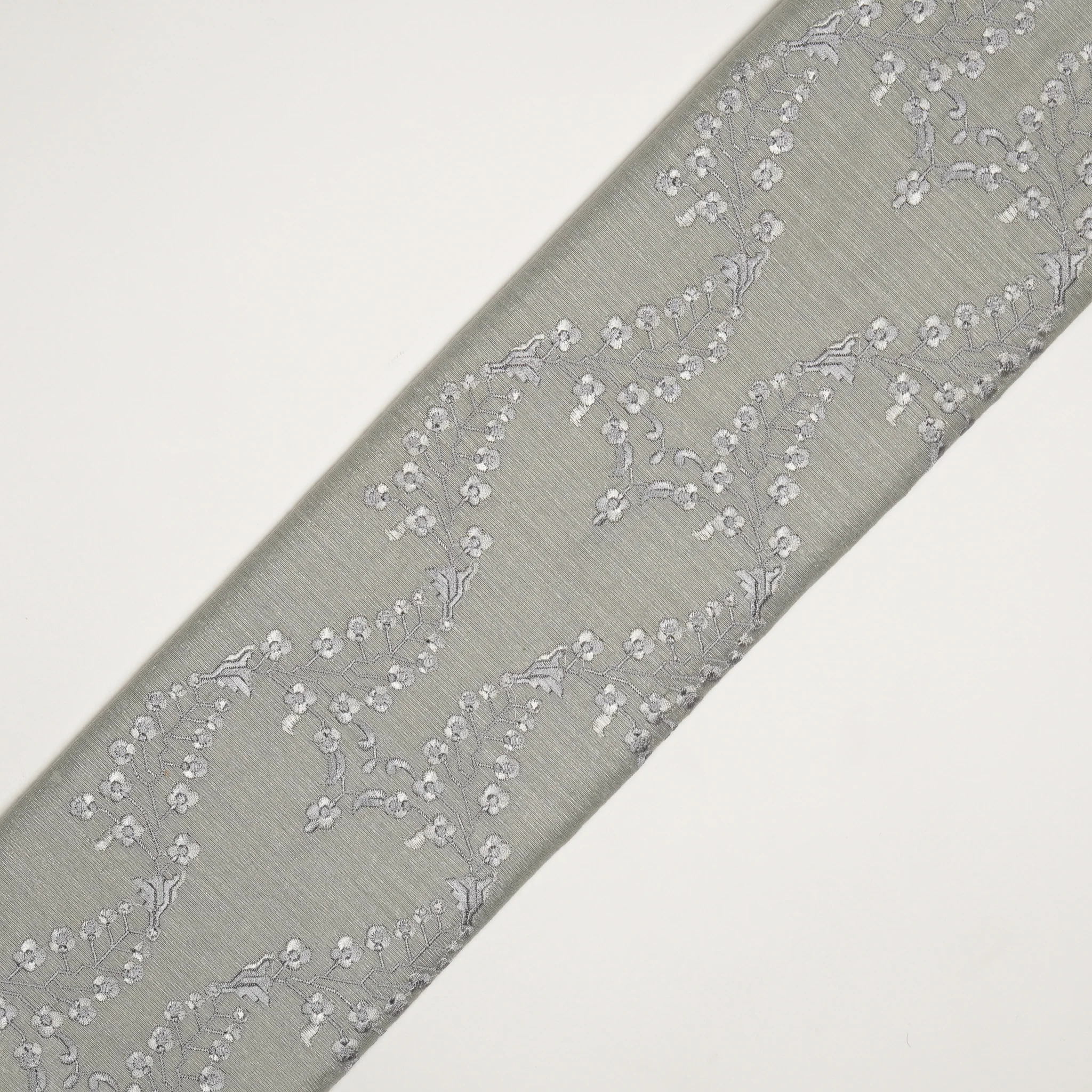 Parkha Grey Viscose Raw Silk Embroidered Fabric in Jaal Pattern - Image 4