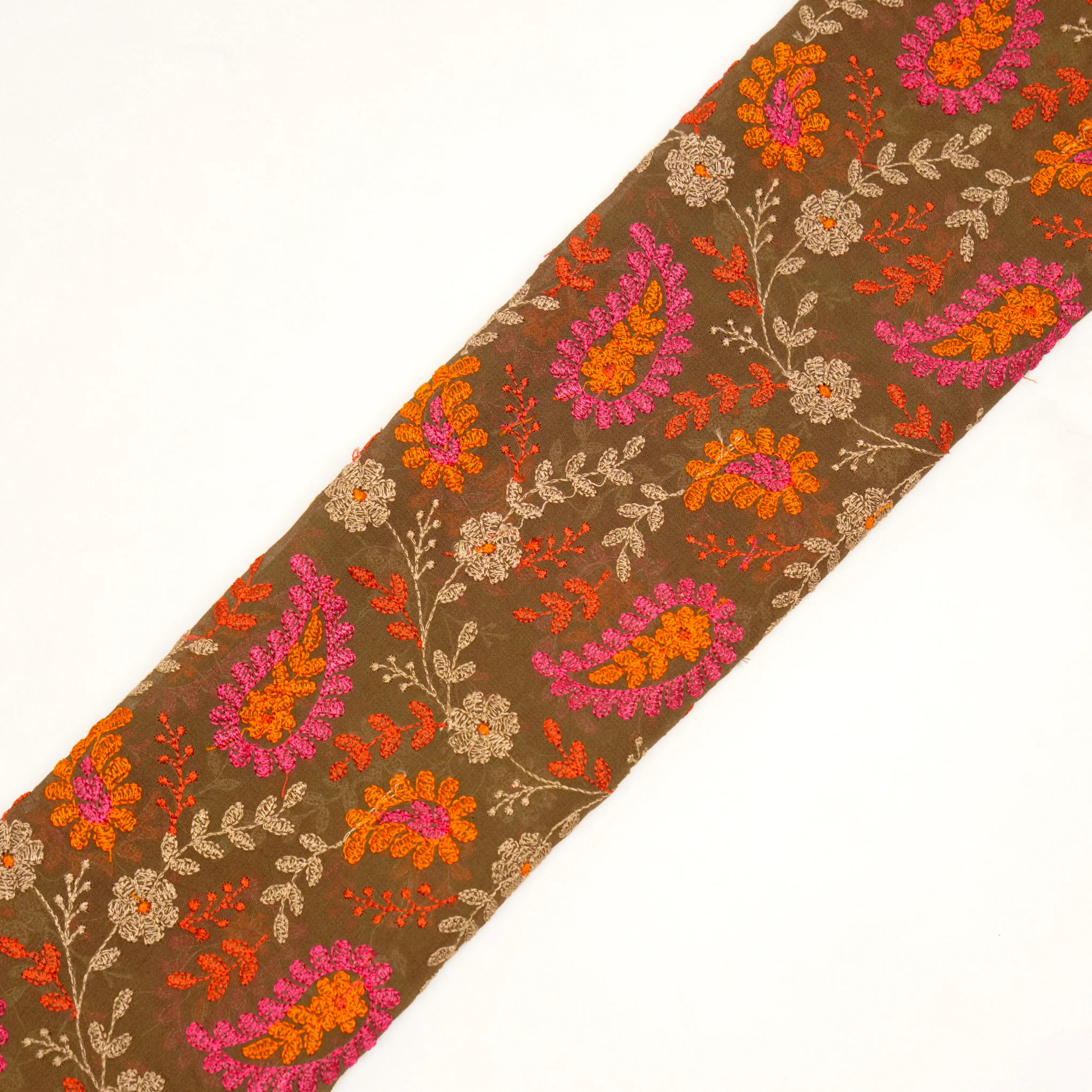 Prasoon Brown Viscose Georgette Embroidered Fabric in Jaal Pattern - Image 4