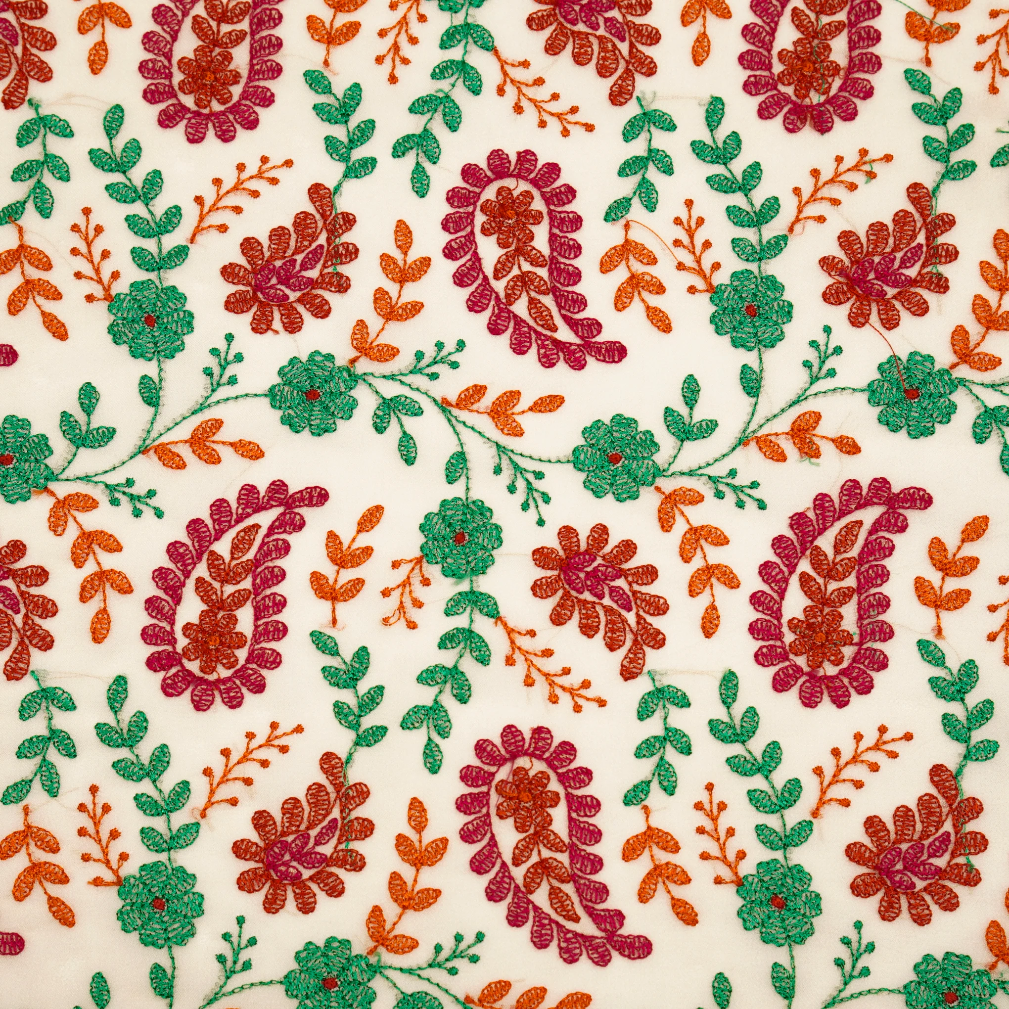 Prasoon Cream Viscose Georgette Embroidered Fabric in Jaal Pattern - Image 2