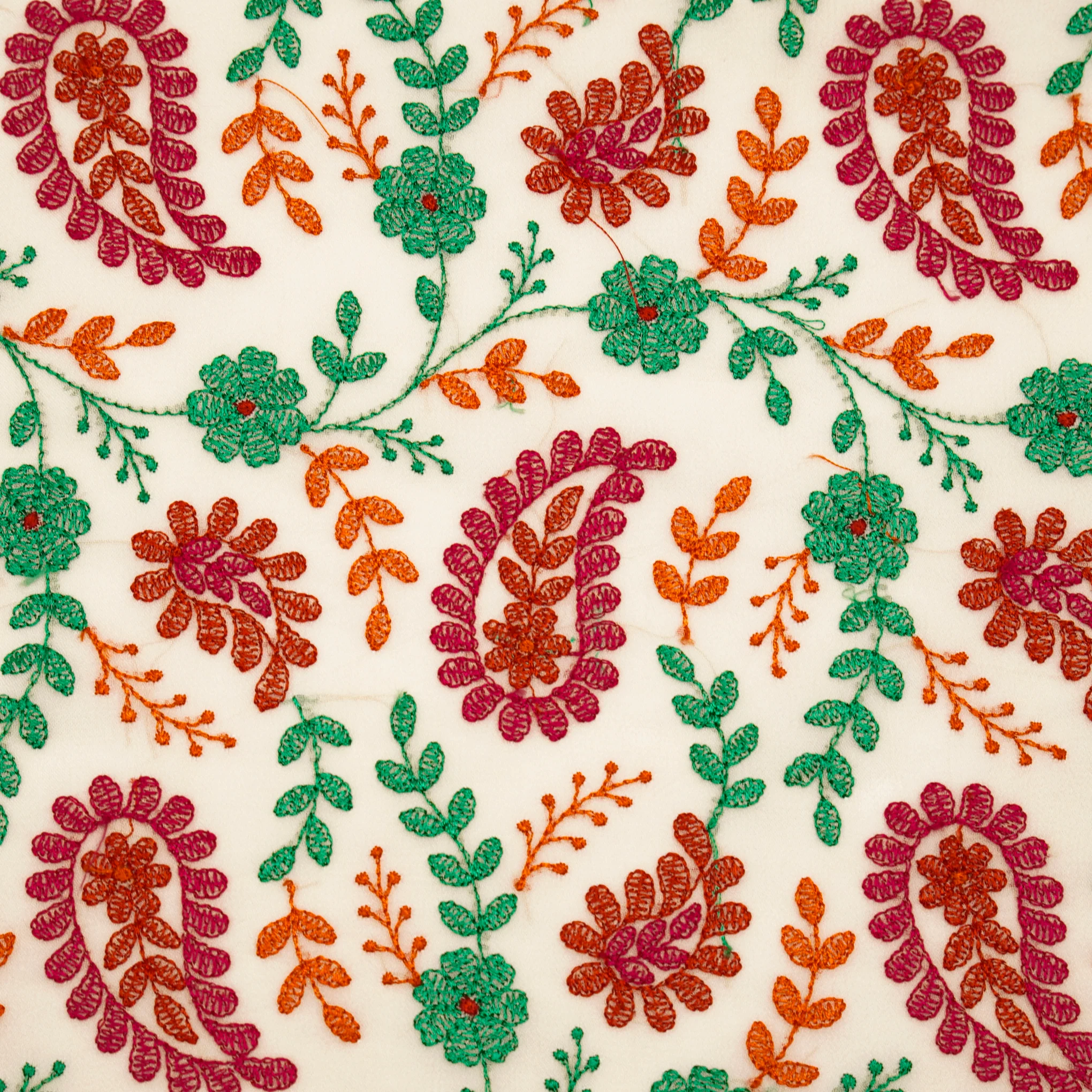 Prasoon Cream Viscose Georgette Embroidered Fabric in Jaal Pattern - Image 3