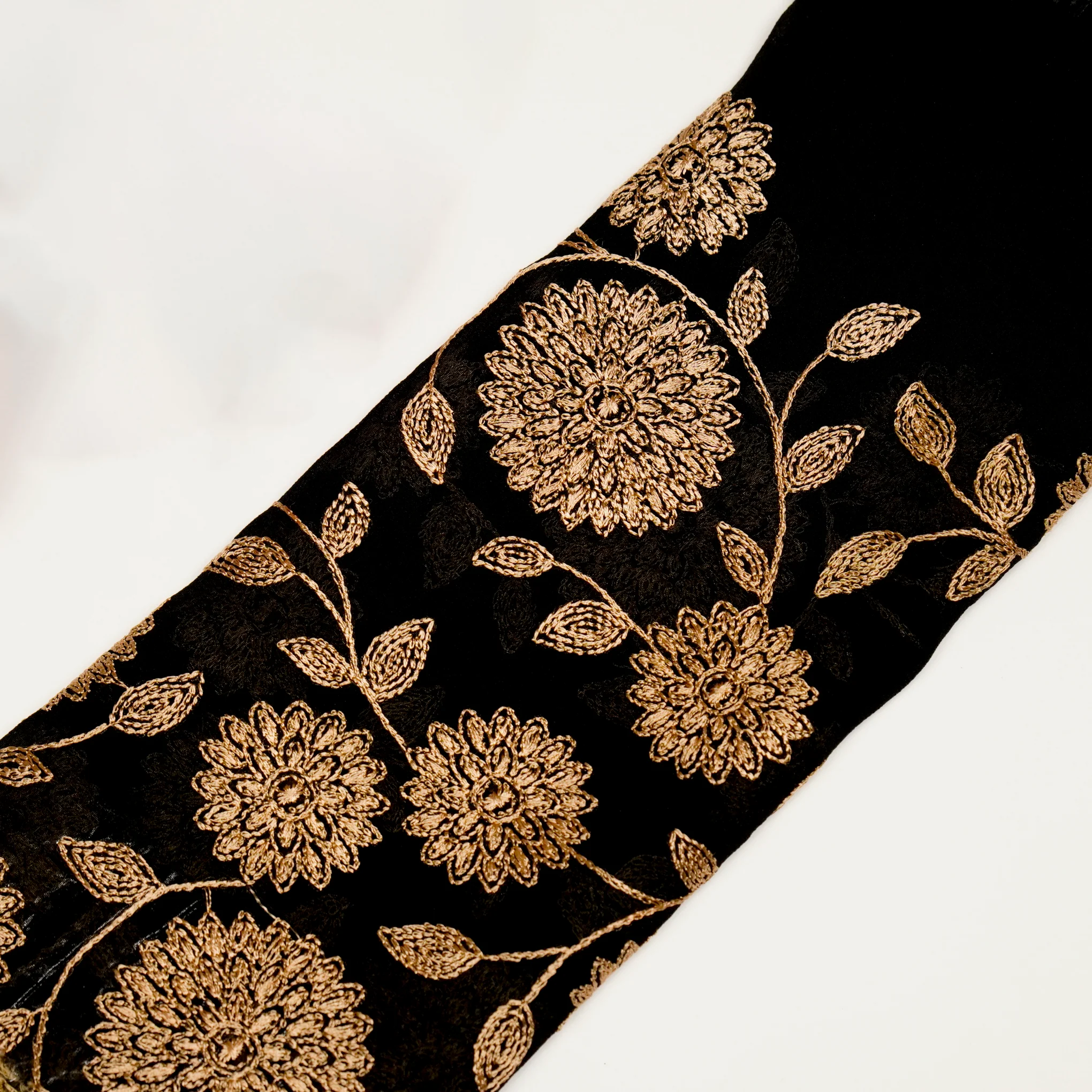 Manjari Black Beige Viscose Georgette Embroidered Fabric in Jaal Pattern - Image 4