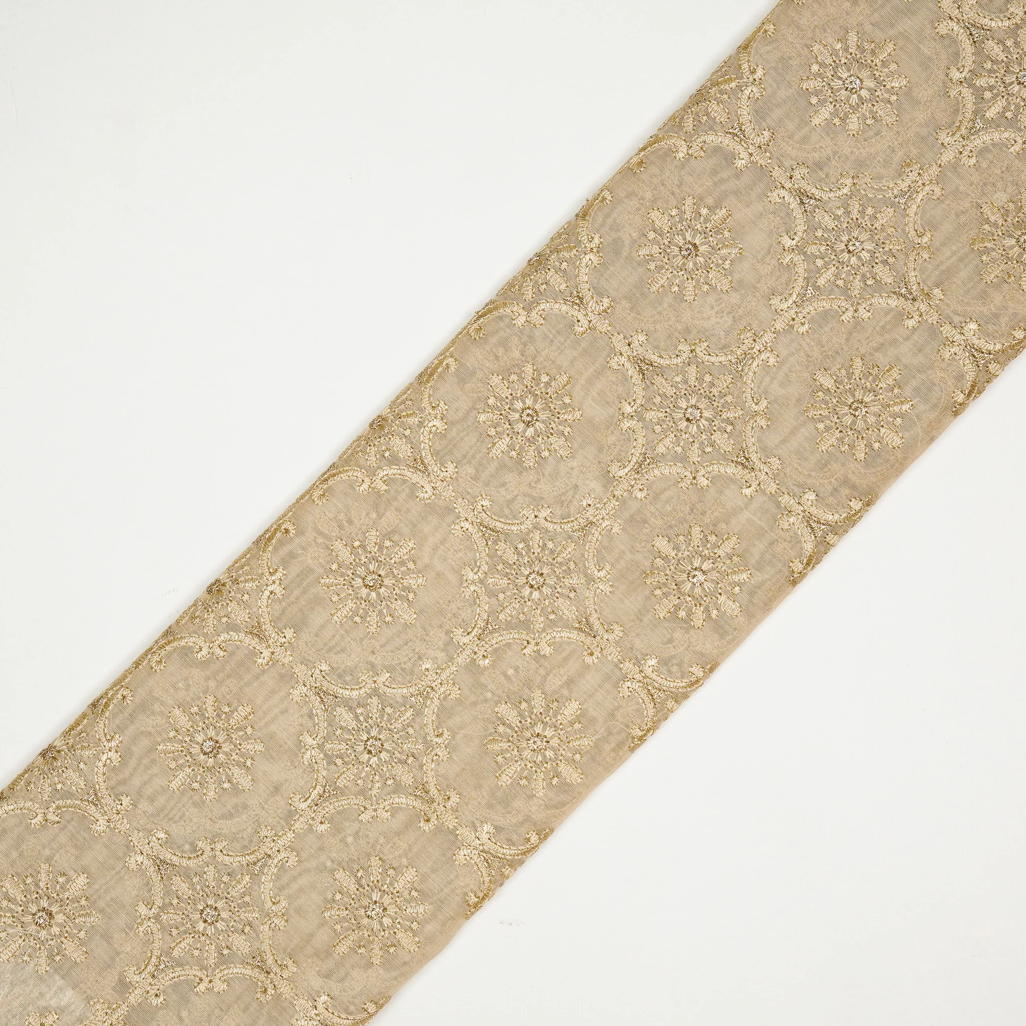 Raaiqa Beige Mul Chanderi Embroidered Fabric in Jaal Pattern - Image 4