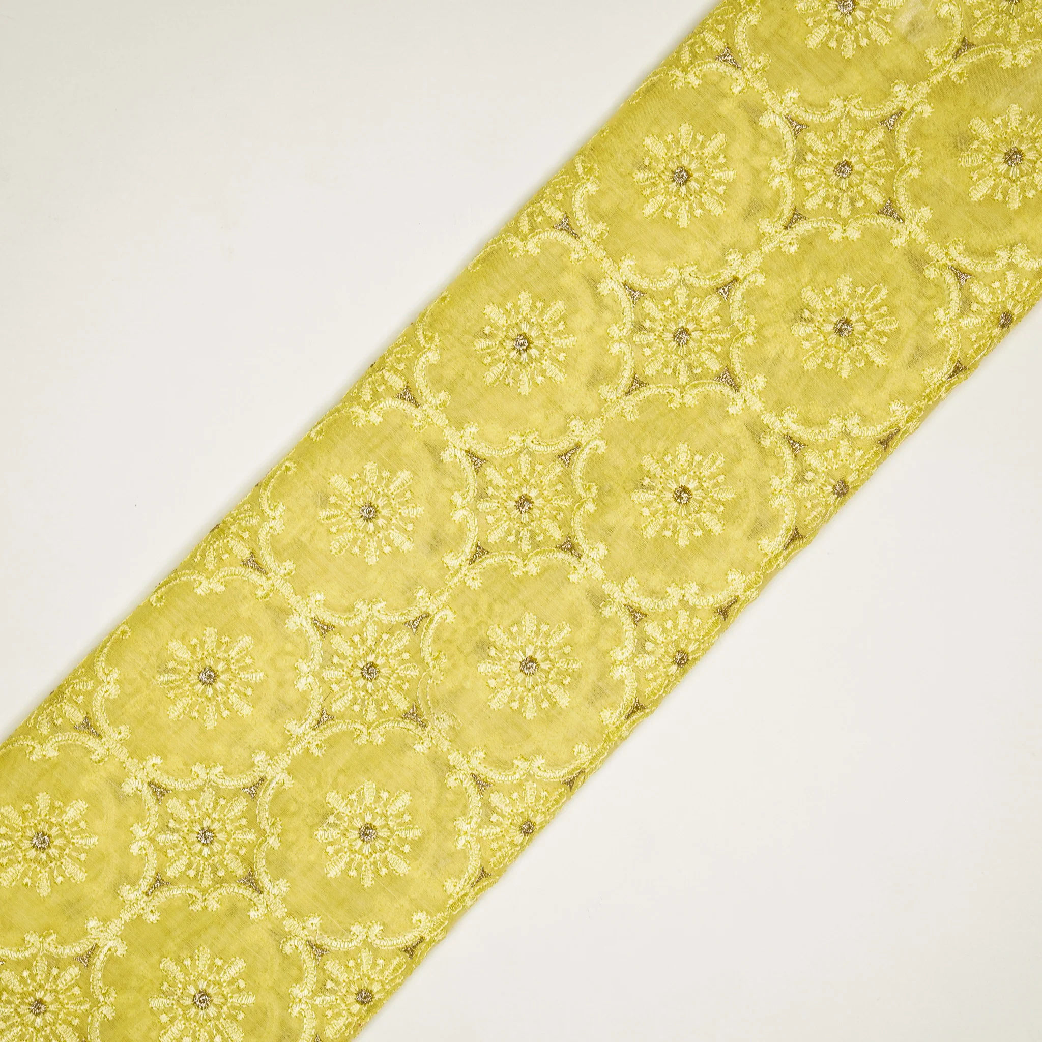 Raaiqa Yellow Mul Chanderi Embroidered Fabric in Jaal Pattern - Image 4