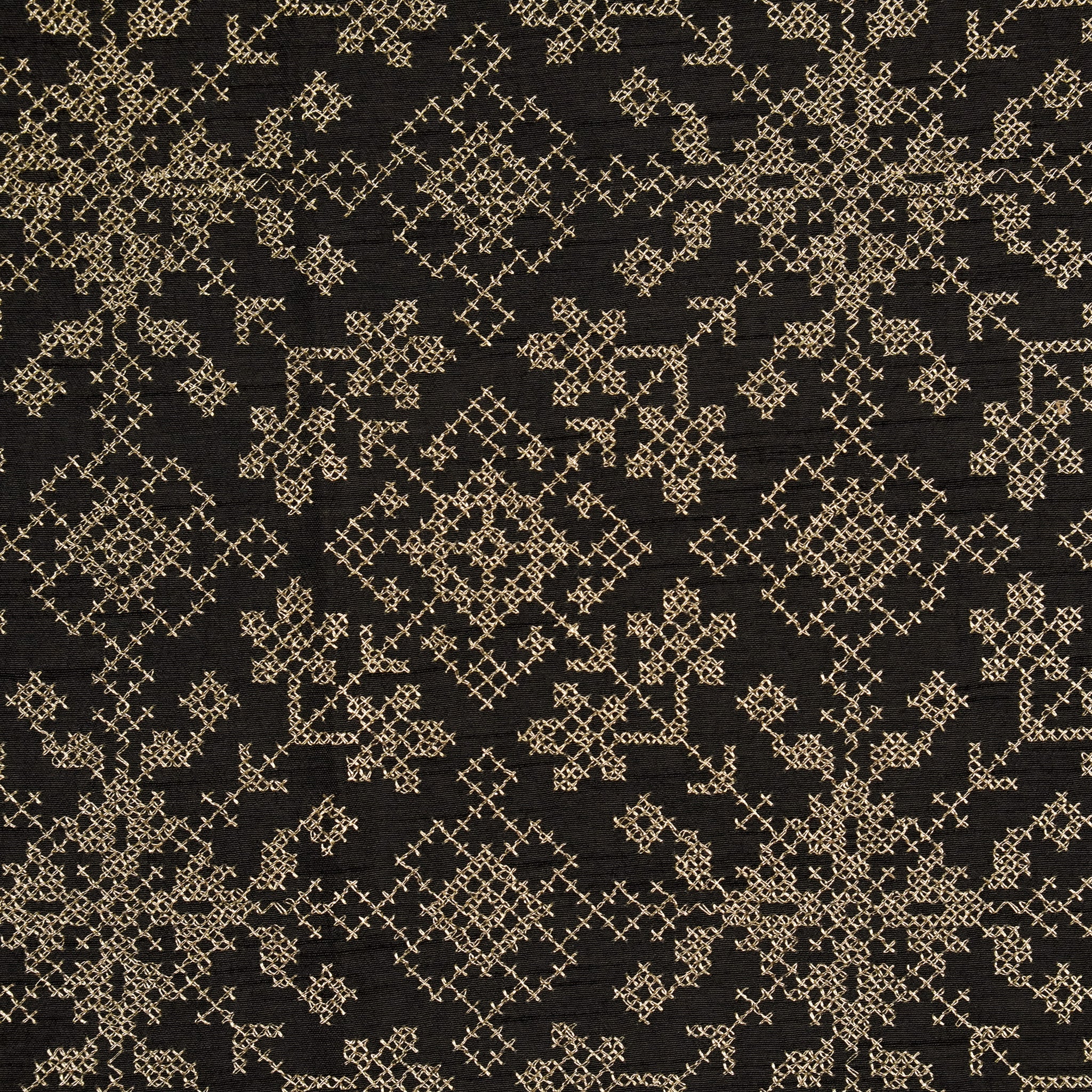Rahifa Black Viscose Raw Silk Embroidered Fabric in Jaal Pattern - Image 3