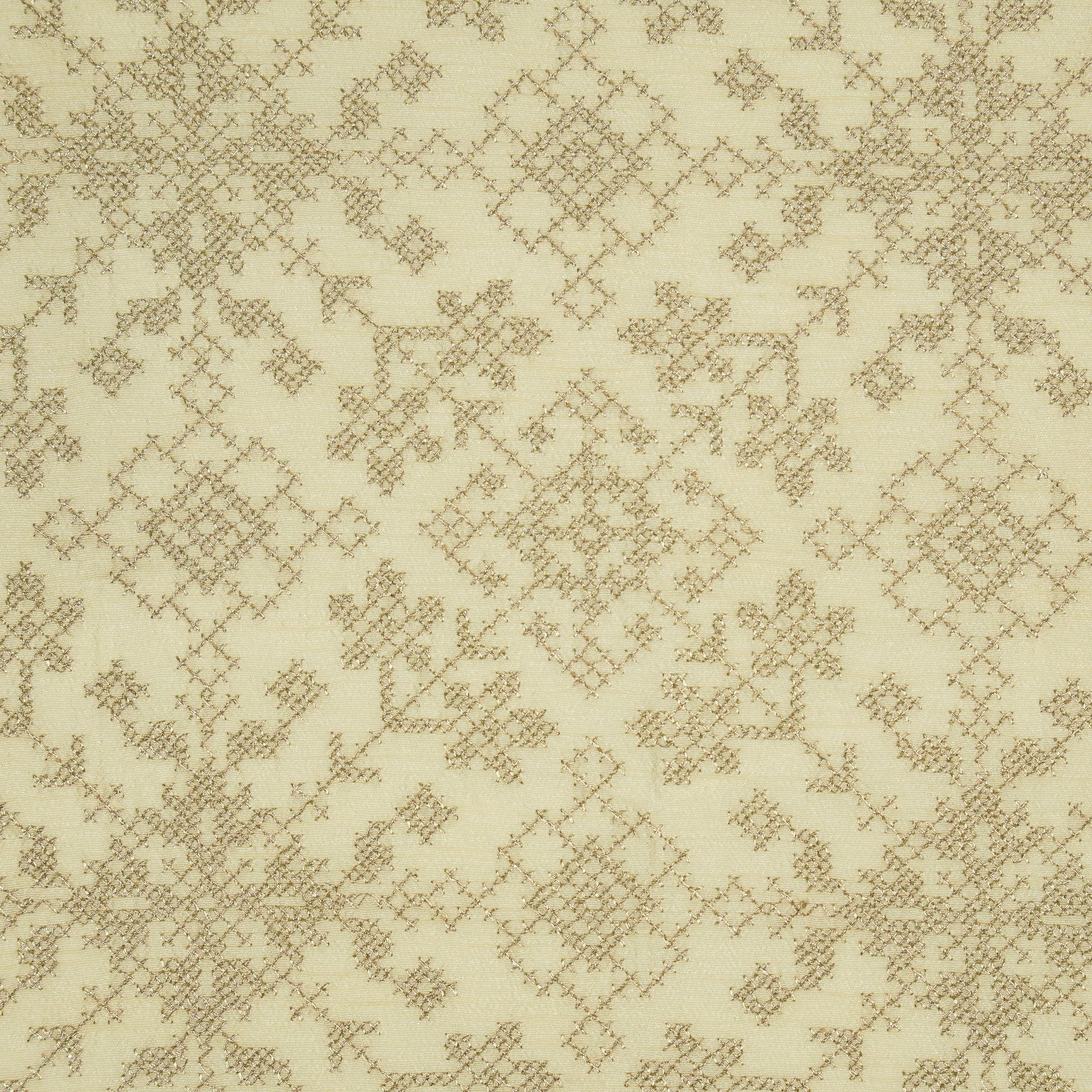 Rahifa Cream Viscose Raw Silk Embroidered Fabric in Jaal Pattern - Image 3