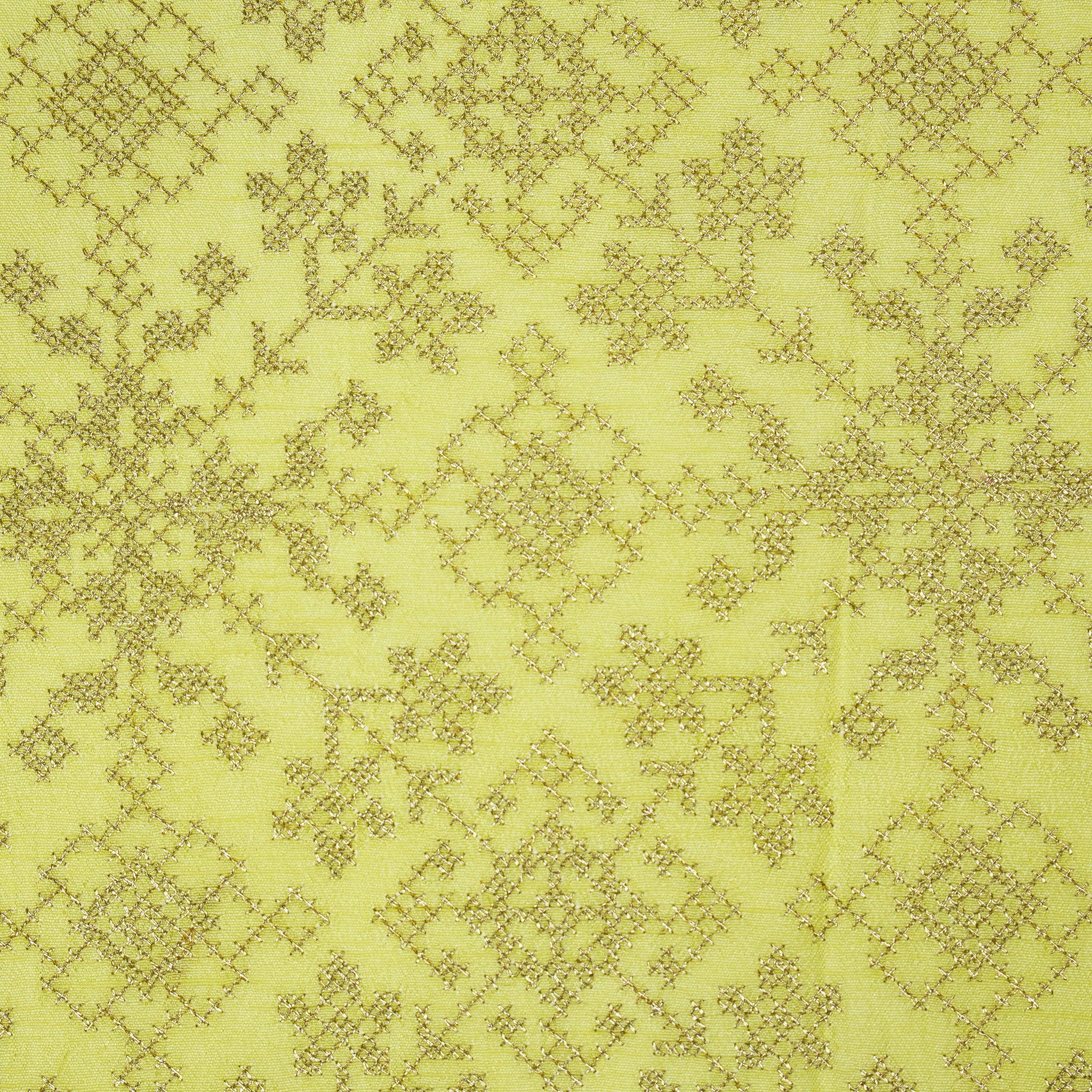 Rahifa Lemon Viscose Raw Silk Embroidered Fabric in Jaal Pattern - Image 3