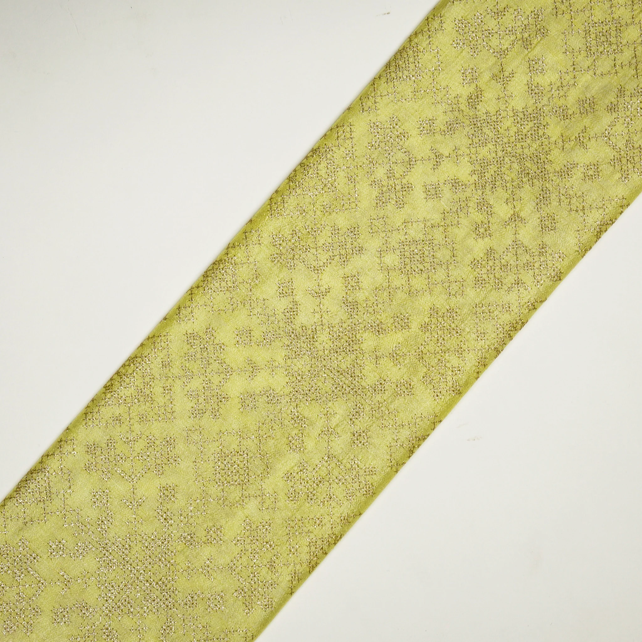 Rahifa Lemon Viscose Raw Silk Embroidered Fabric in Jaal Pattern - Image 4