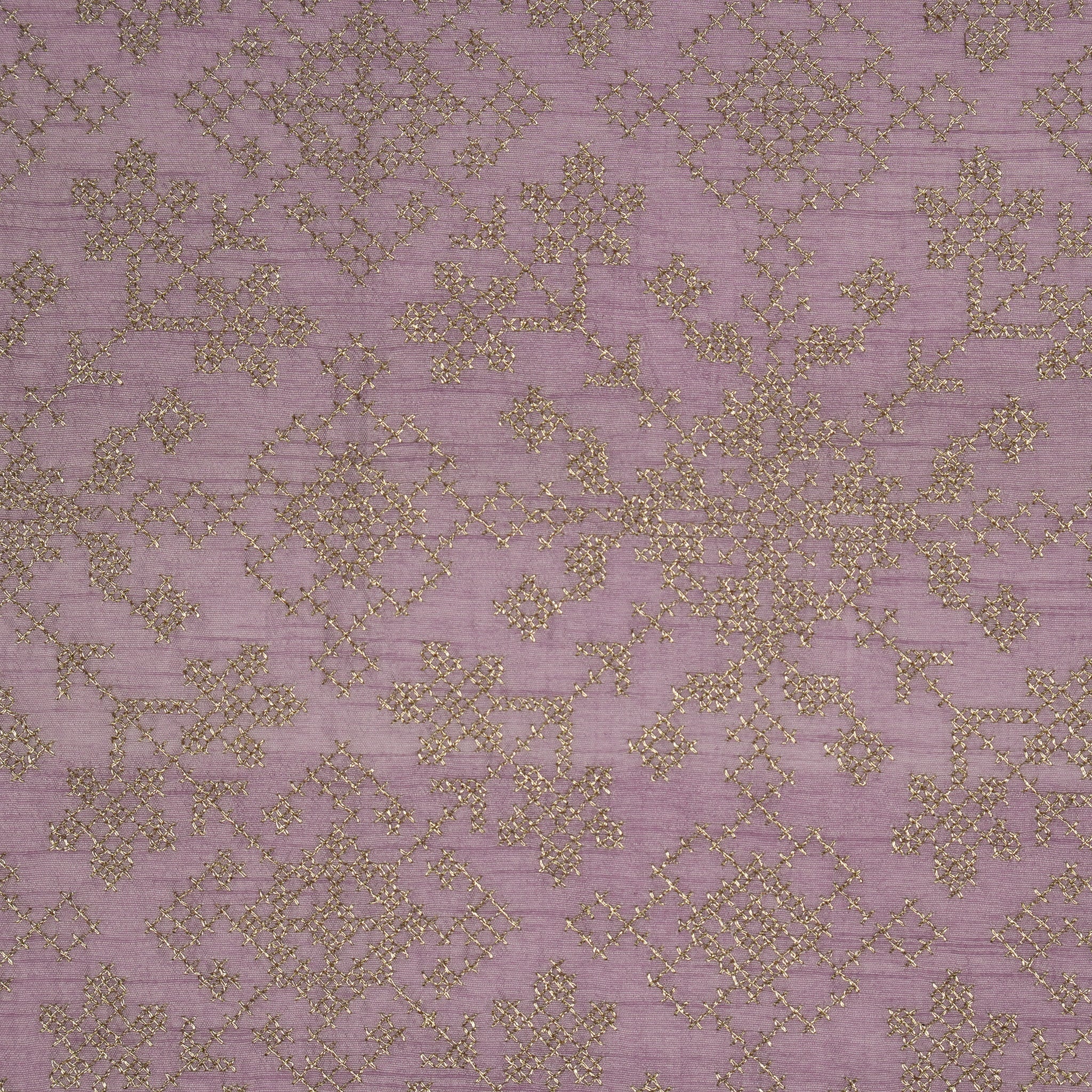 Rahifa Lilac Viscose Raw Silk Embroidered Fabric in Jaal Pattern - Image 3