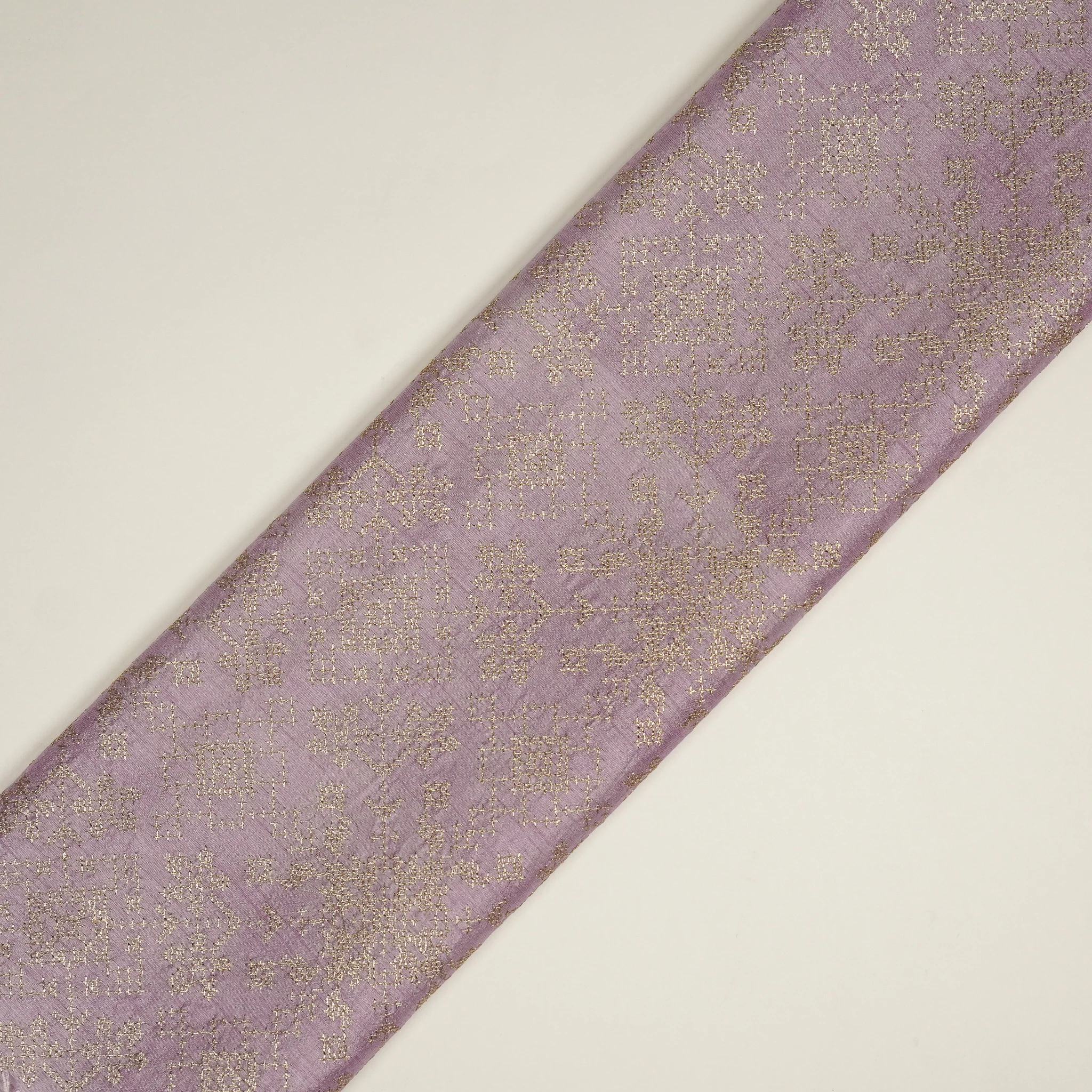 Rahifa Lilac Viscose Raw Silk Embroidered Fabric in Jaal Pattern - Image 4