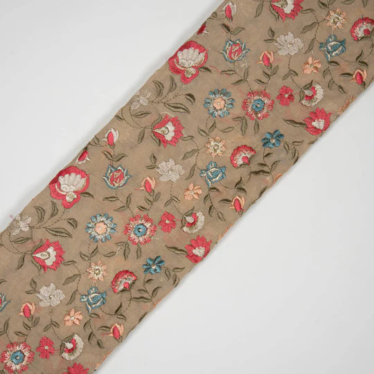 Rajeshwari Almond Mul Chanderi Embroidered Fabric in Floral Jaal Pattern - Image 4