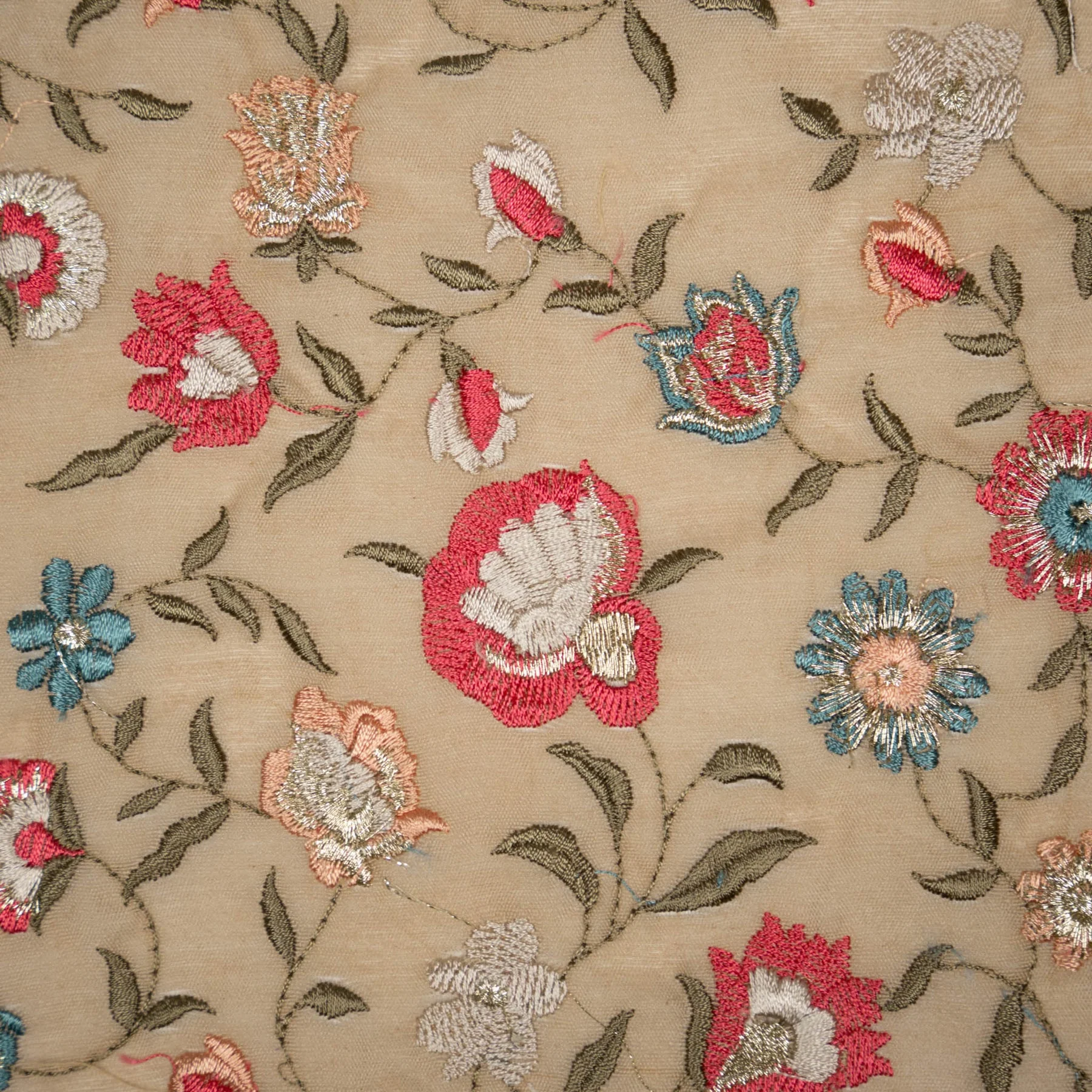 Rajeshwari Almond Mul Chanderi Embroidered Fabric in Floral Jaal Pattern - Image 5