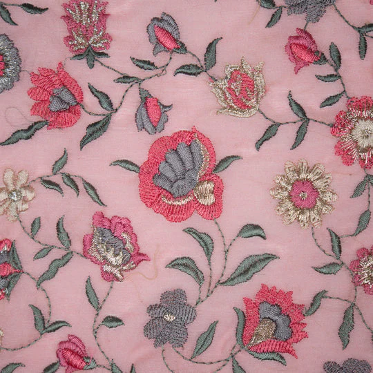 Rajeshwari Gajari Mul Chanderi Embroidered Fabric in Floral Jaal Pattern - Image 4