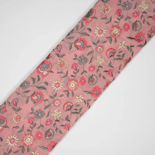 Rajeshwari Gajari Mul Chanderi Embroidered Fabric in Floral Jaal Pattern - Image 5
