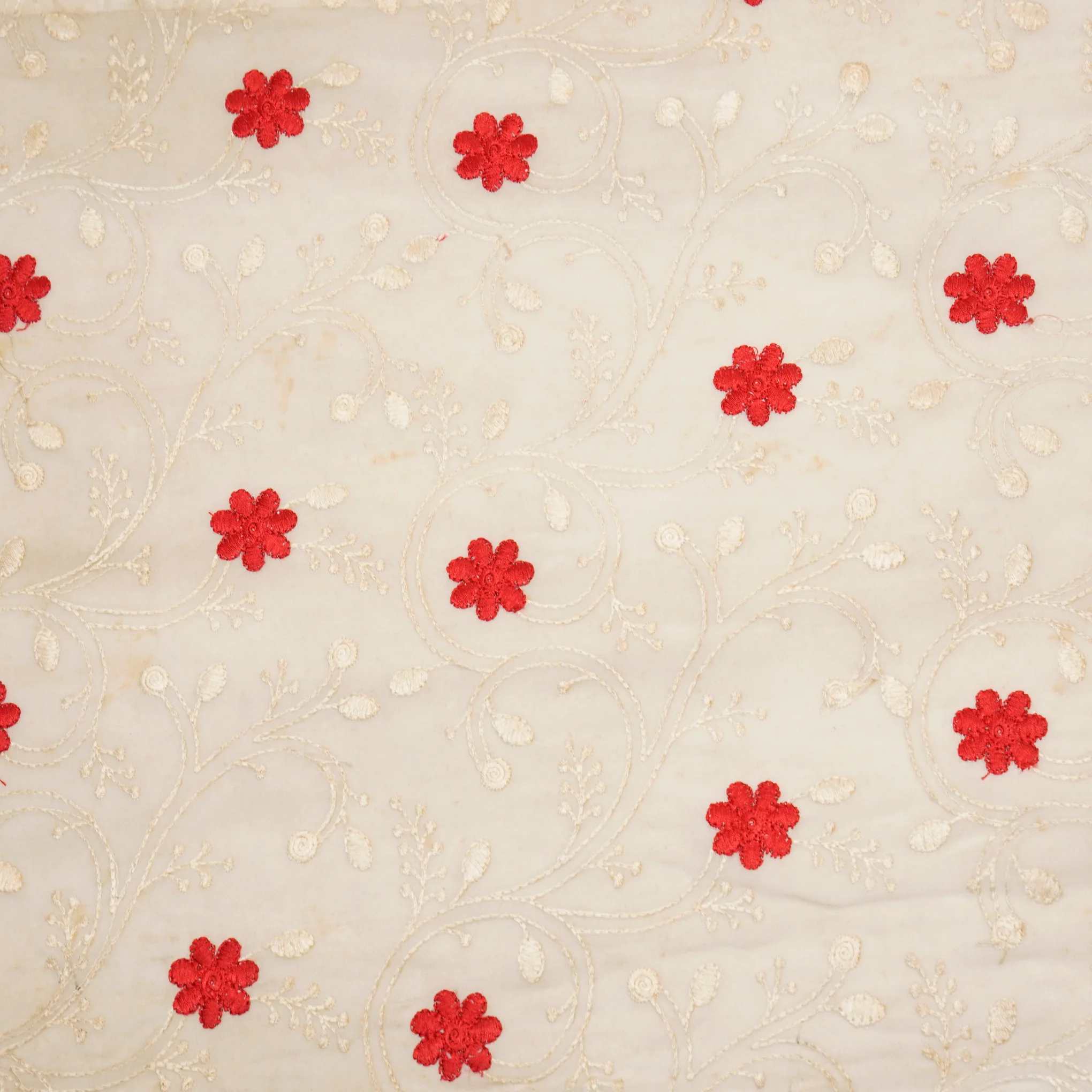 Navya Ivory Mul Chanderi Embroidered Fabric in Floral Jaal Pattern - Image 2