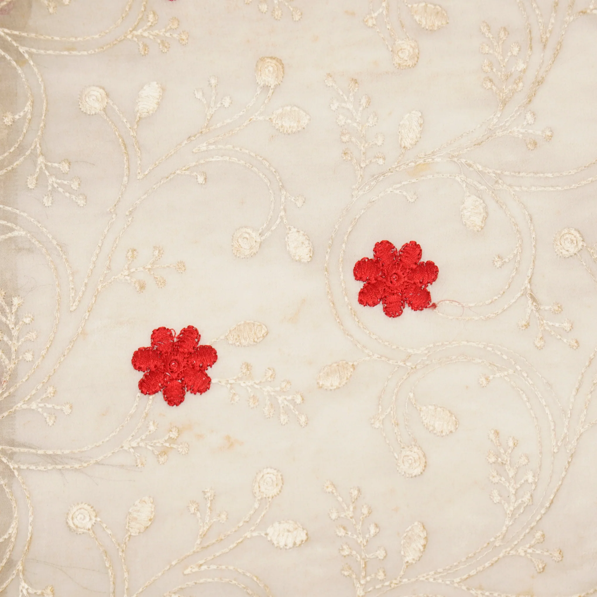 Navya Ivory Mul Chanderi Embroidered Fabric in Floral Jaal Pattern - Image 3