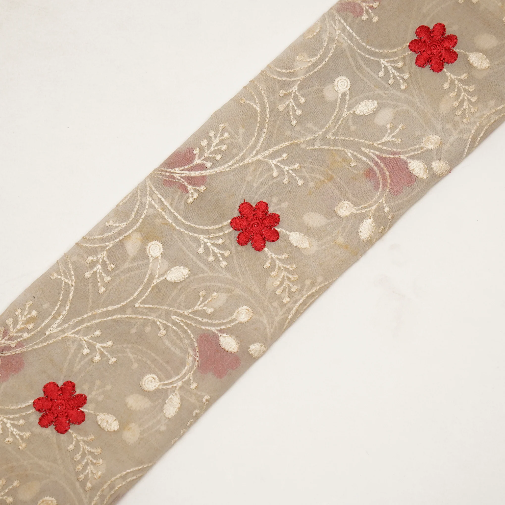 Navya Ivory Mul Chanderi Embroidered Fabric in Floral Jaal Pattern - Image 4