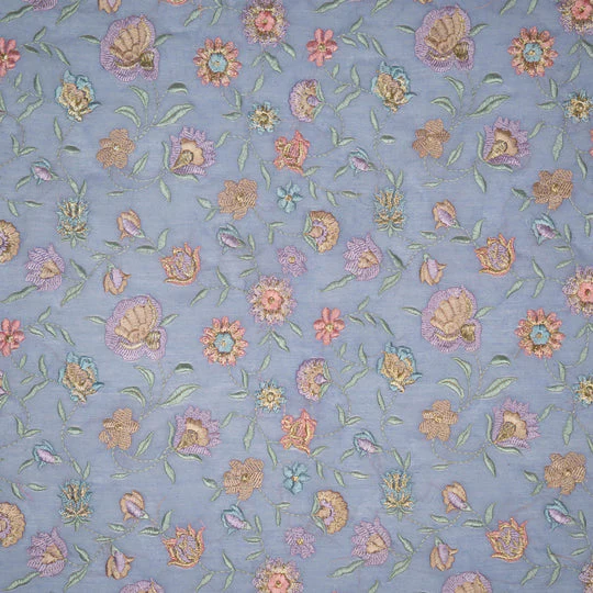 Rajeshwari Mauve Mul Chanderi Embroidered Fabric in Floral Jaal Pattern - Image 3