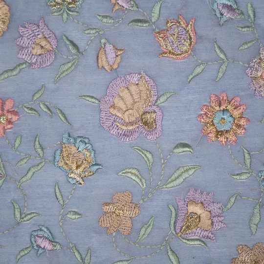 Rajeshwari Mauve Mul Chanderi Embroidered Fabric in Floral Jaal Pattern - Image 5