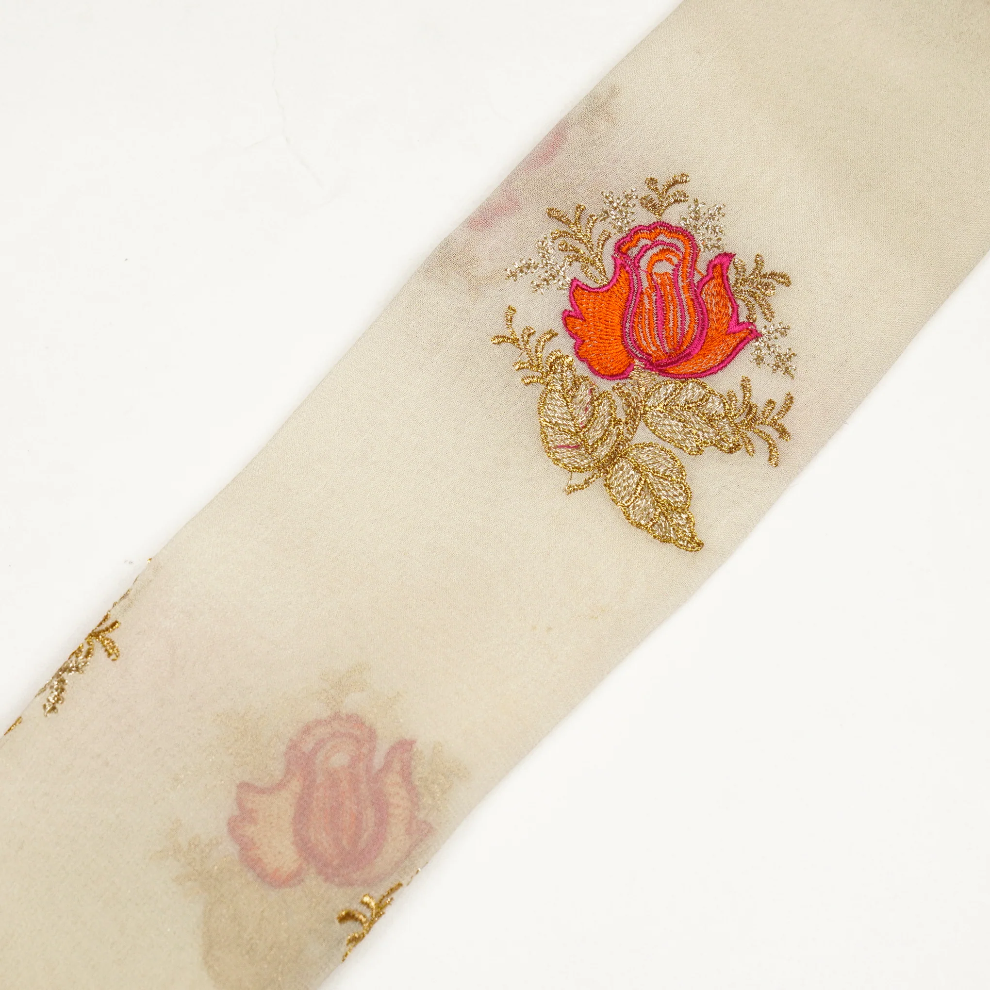Rami Cream Viscose Georgette Embroidered Fabric in Buta Pattern - Image 4