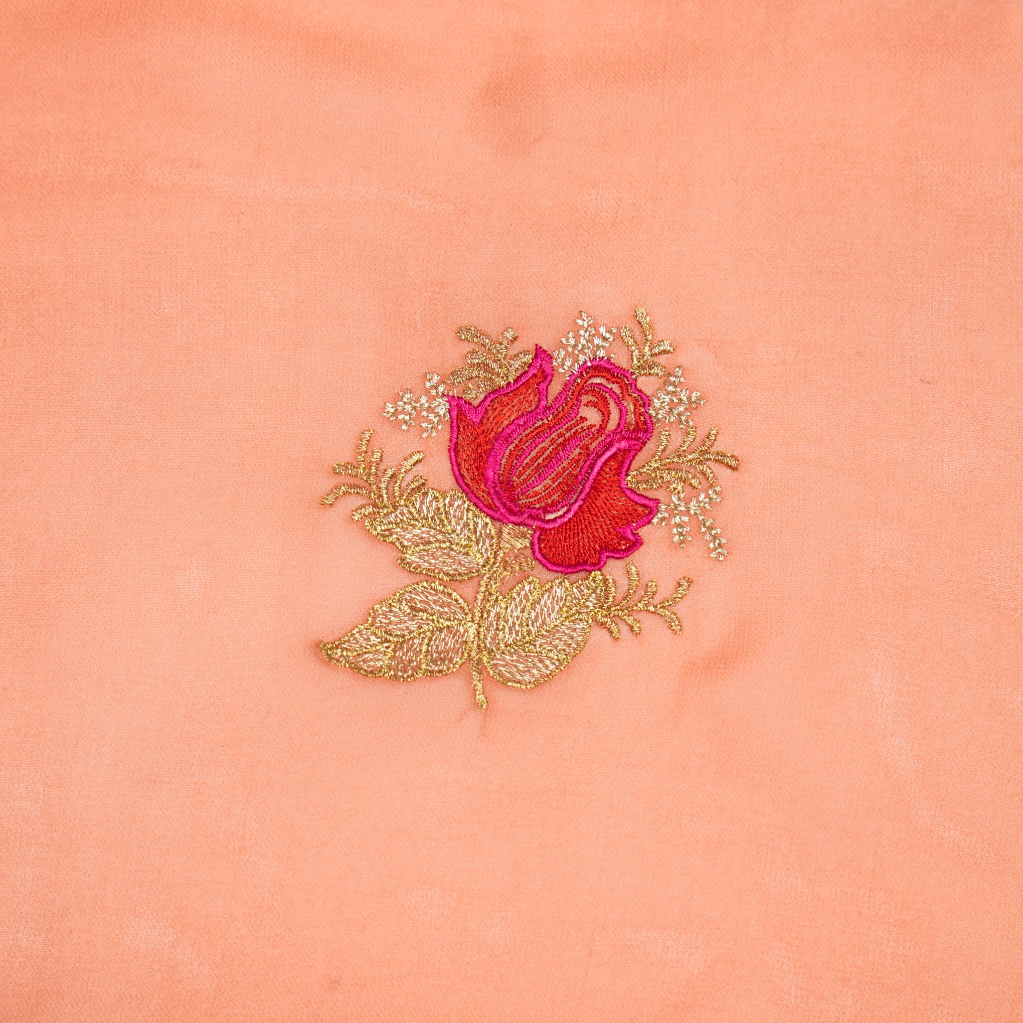 Rami Deep Peach Viscose Georgette Embroidered Fabric in Buta Pattern - Image 3