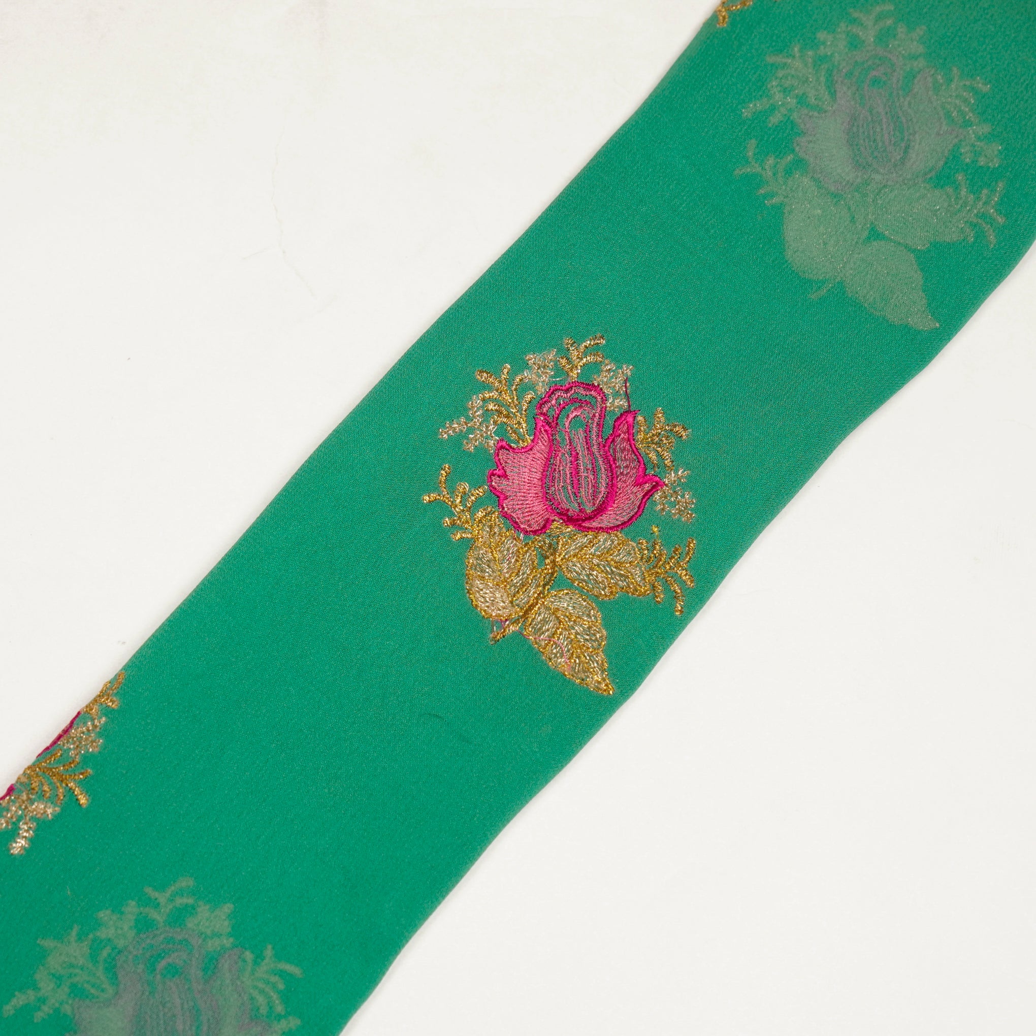 Rami Teal Viscose Georgette Embroidered Fabric in Buta Pattern - Image 4