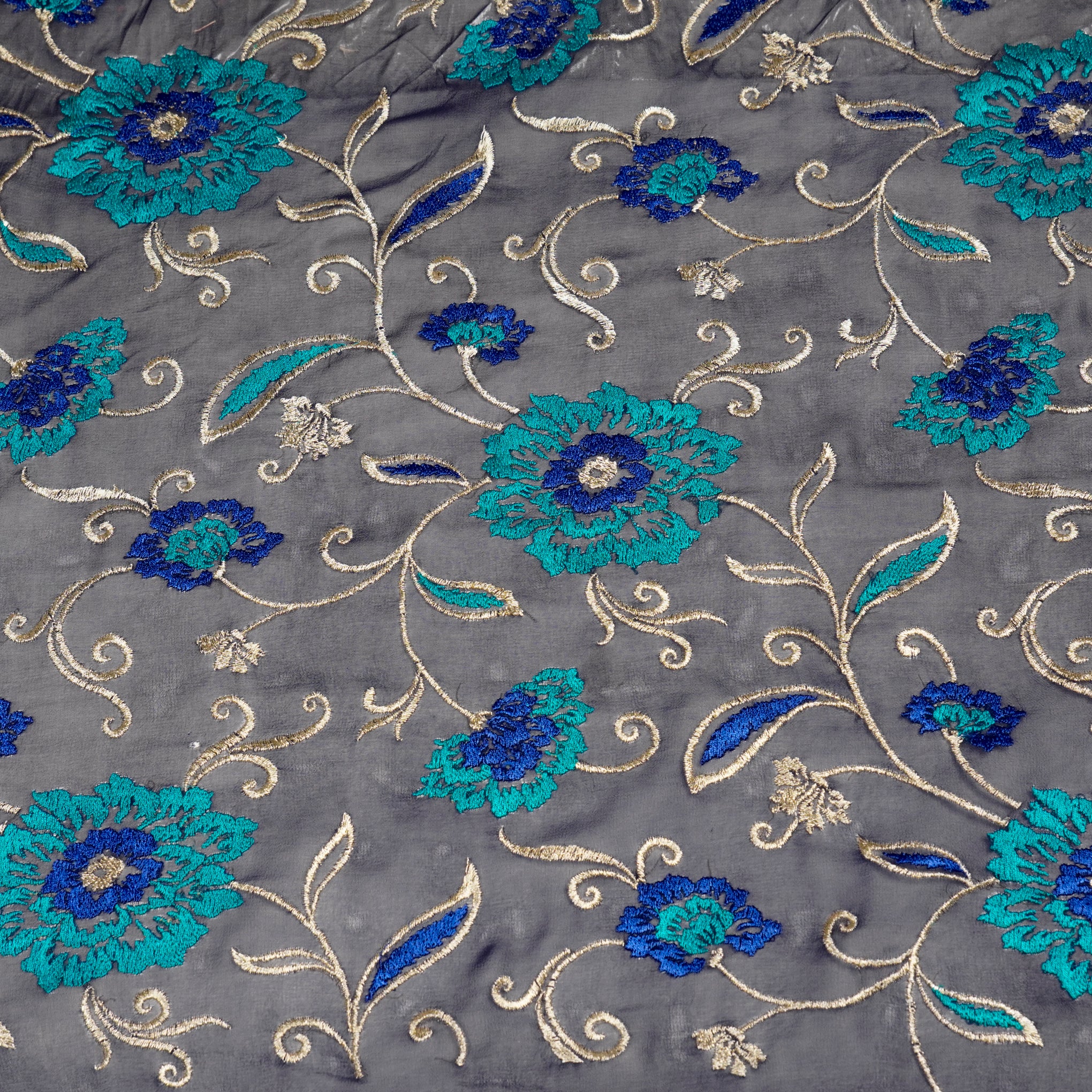 Ramya Persian Blue Viscose Georgette Embroidered Fabric in Jaal Pattern - Image 2