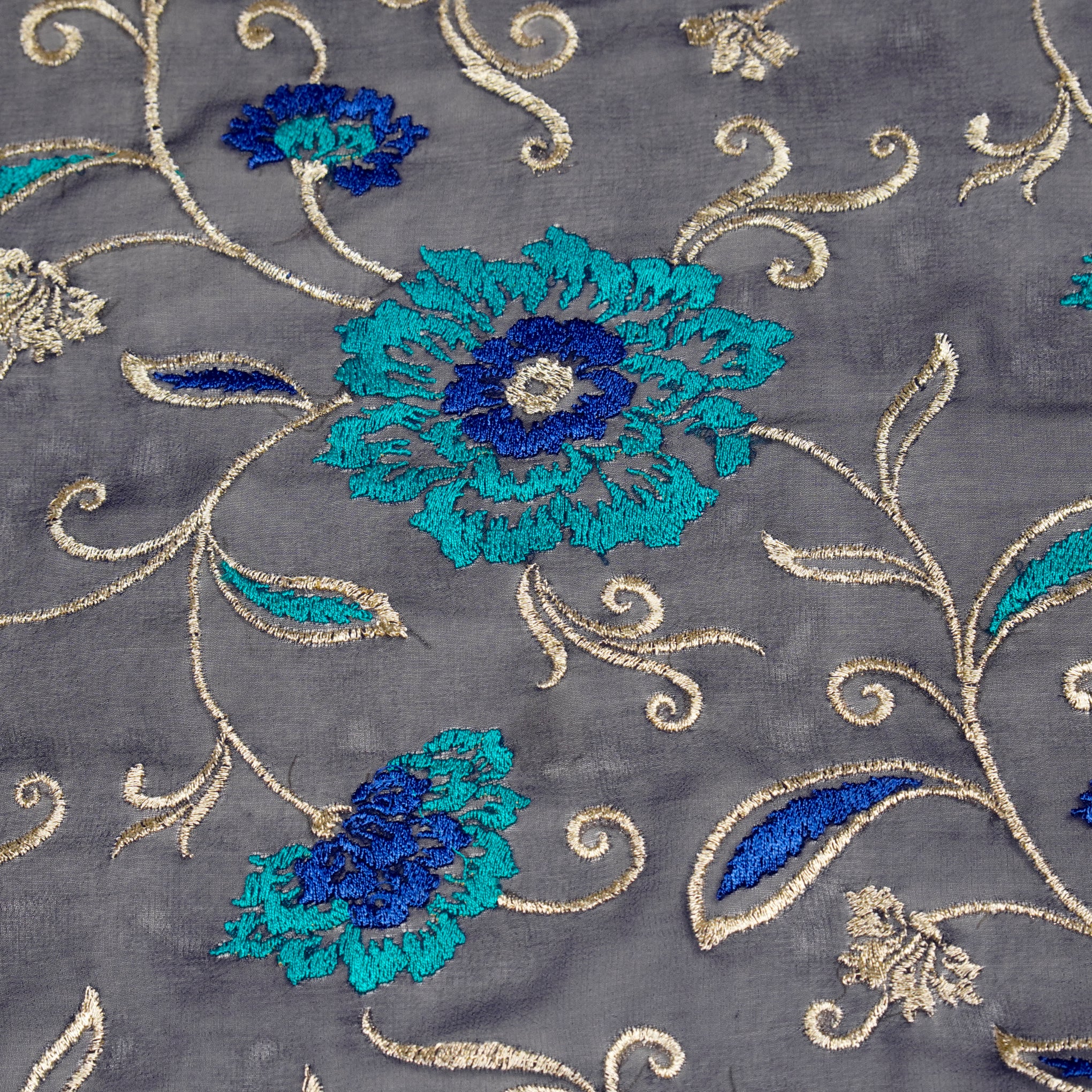 Ramya Persian Blue Viscose Georgette Embroidered Fabric in Jaal Pattern - Image 3