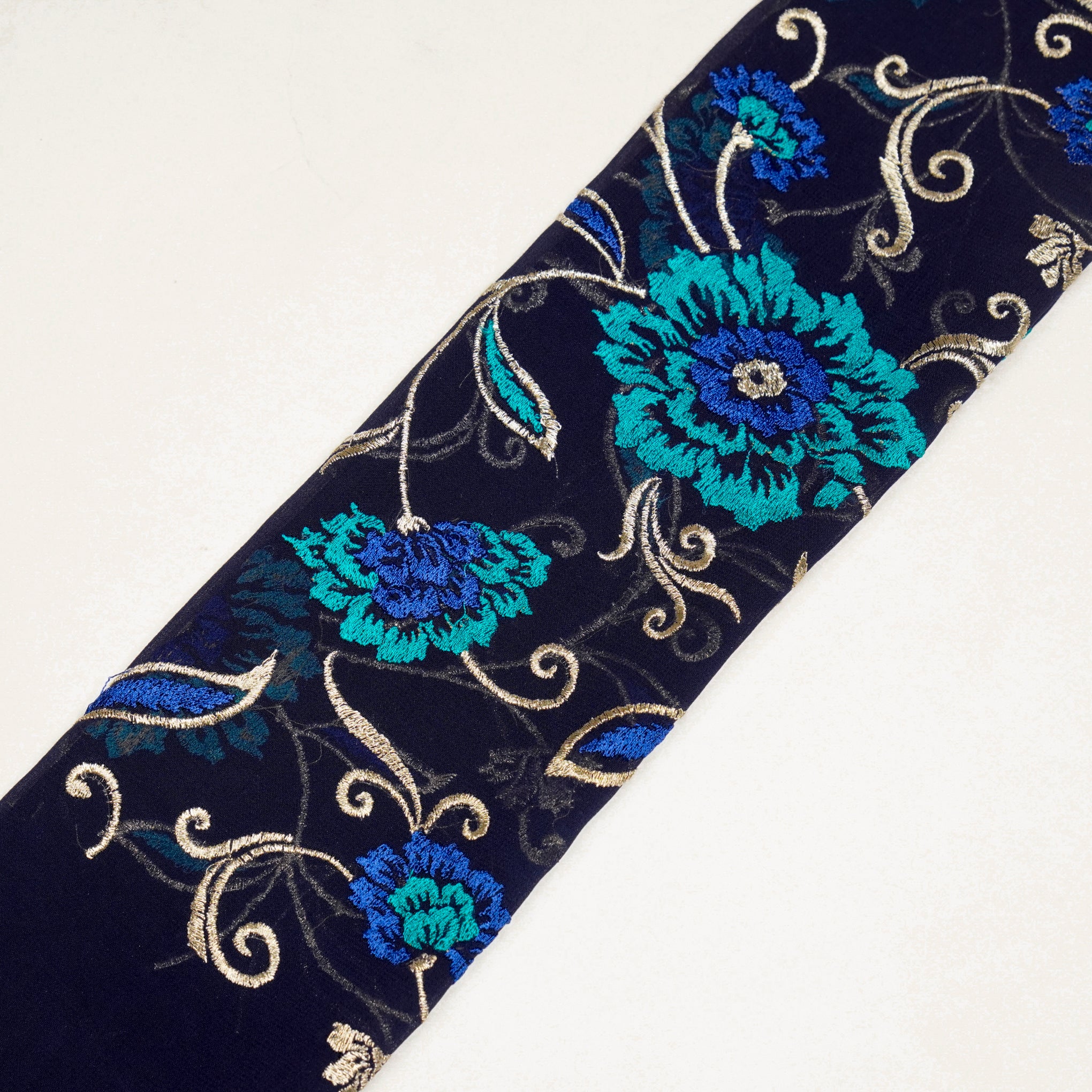 Ramya Persian Blue Viscose Georgette Embroidered Fabric in Jaal Pattern - Image 4