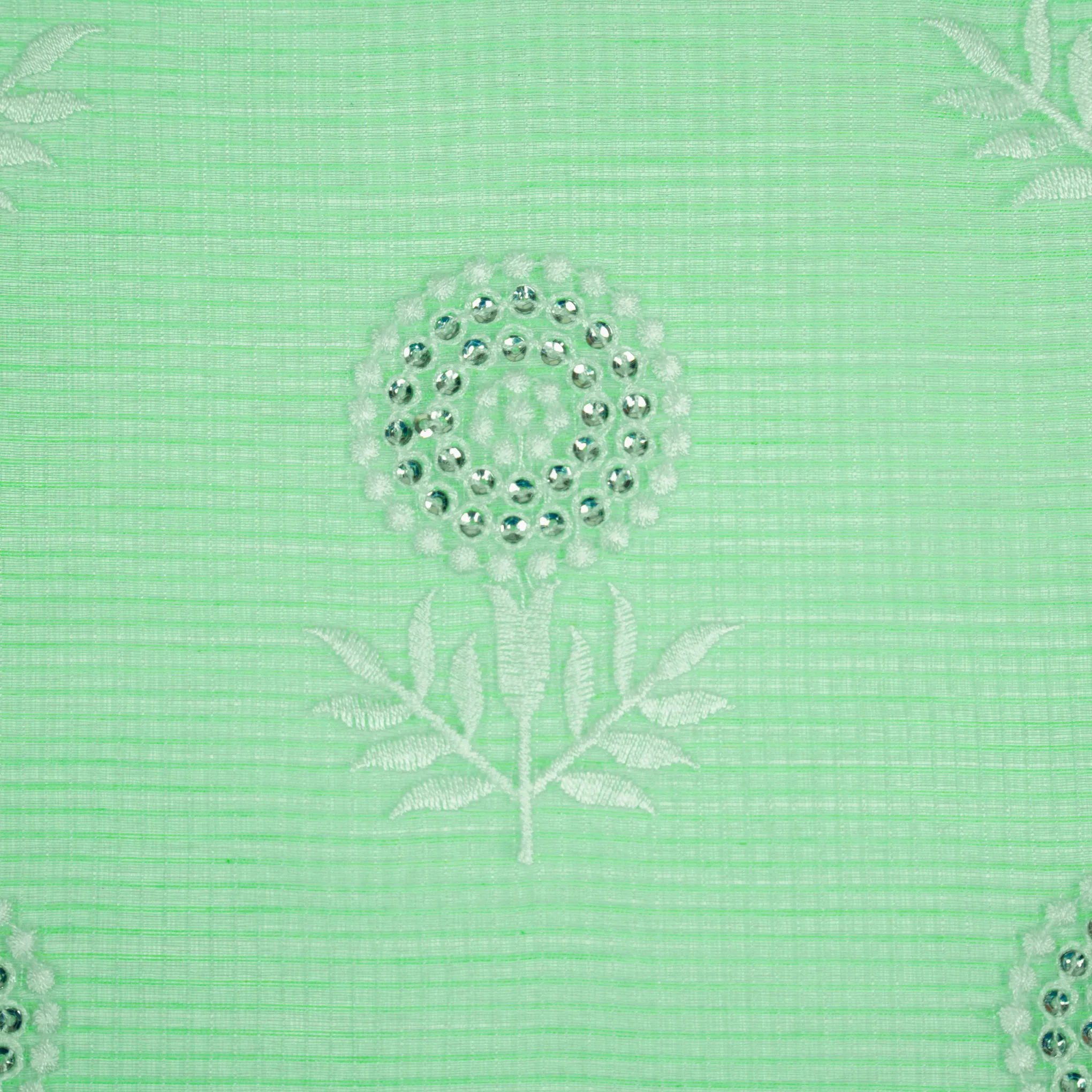 Rasha Aqua Green Semi Munga Kota Embroidered Fabric in Jaal Pattern - Image 3