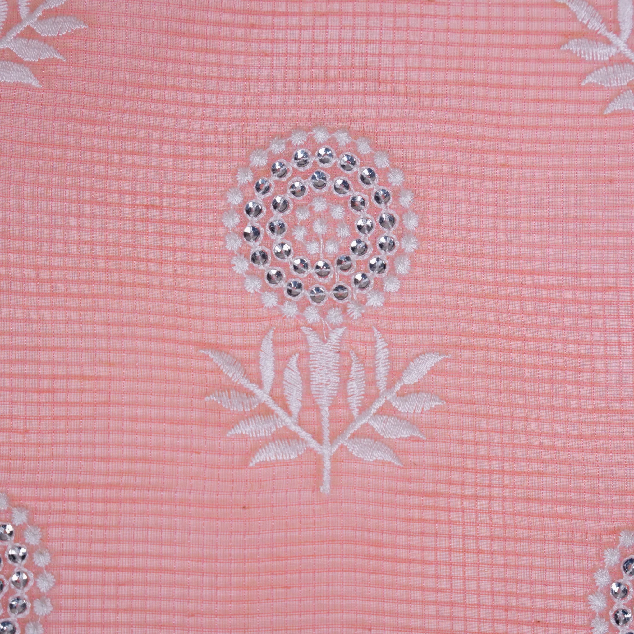 Rasha Gajari Semi Munga Kota Embroidered Fabric in Jaal Pattern - Image 3