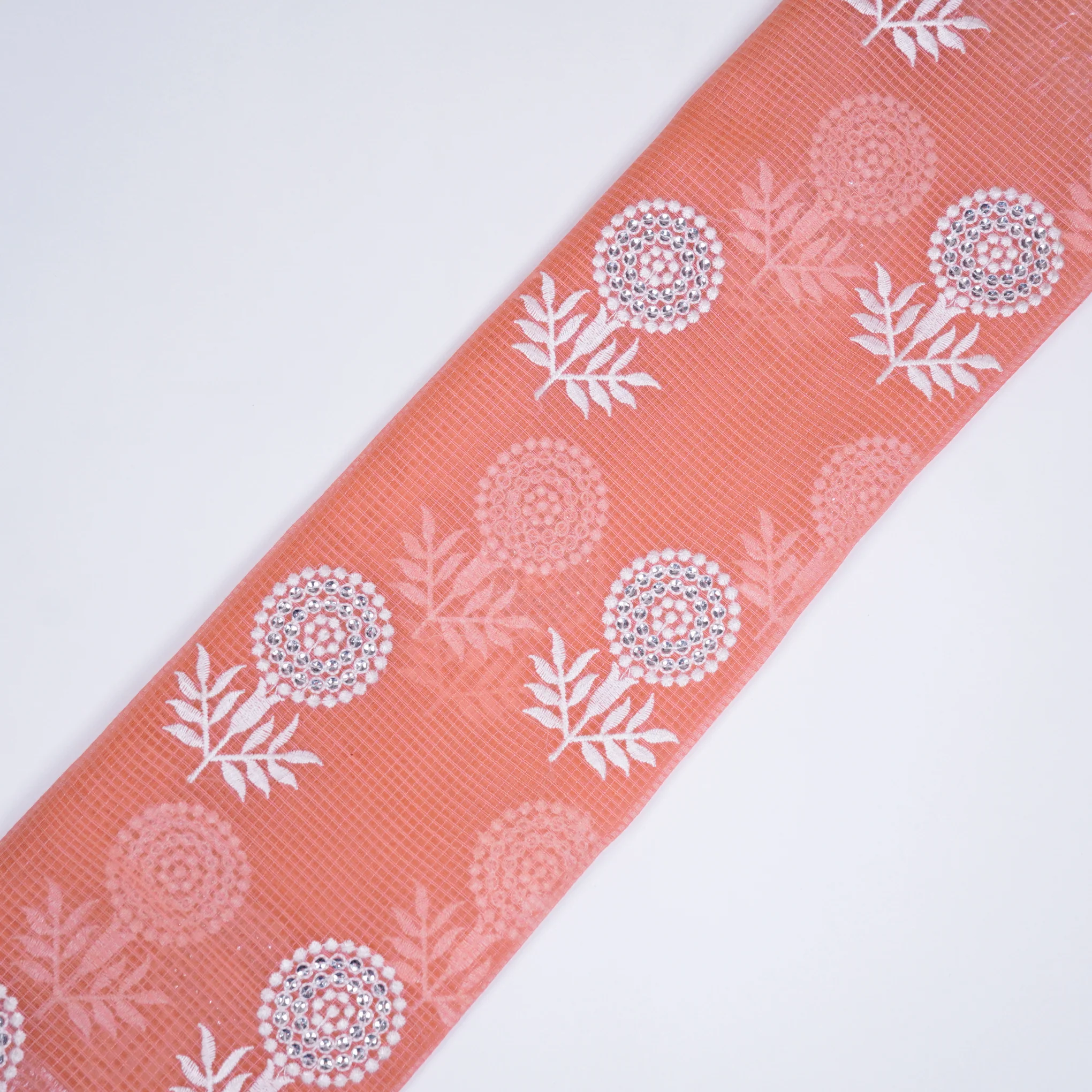 Rasha Gajari Semi Munga Kota Embroidered Fabric in Jaal Pattern - Image 4