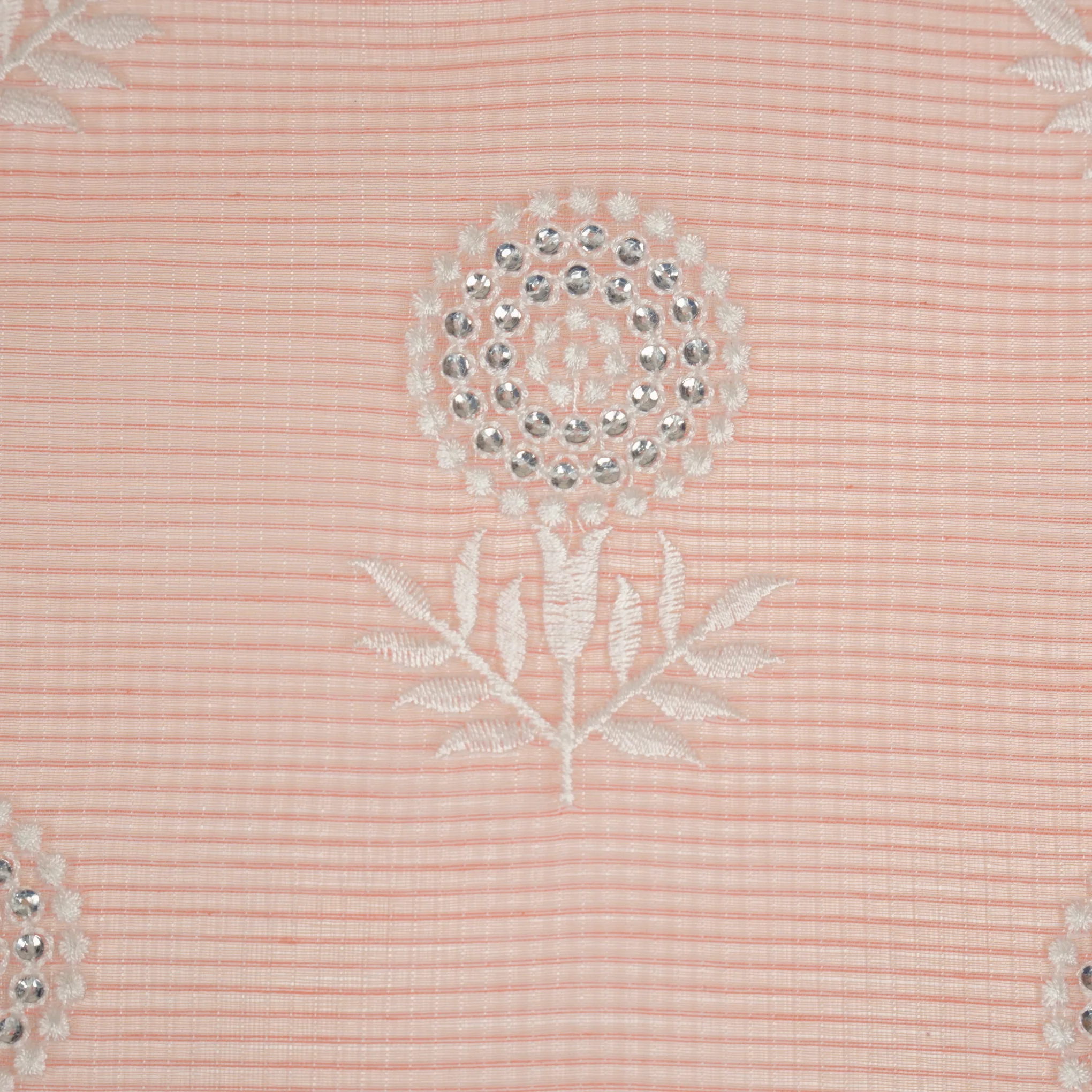 Rasha Peach Semi Munga Kota Embroidered Fabric in Jaal Pattern - Image 3