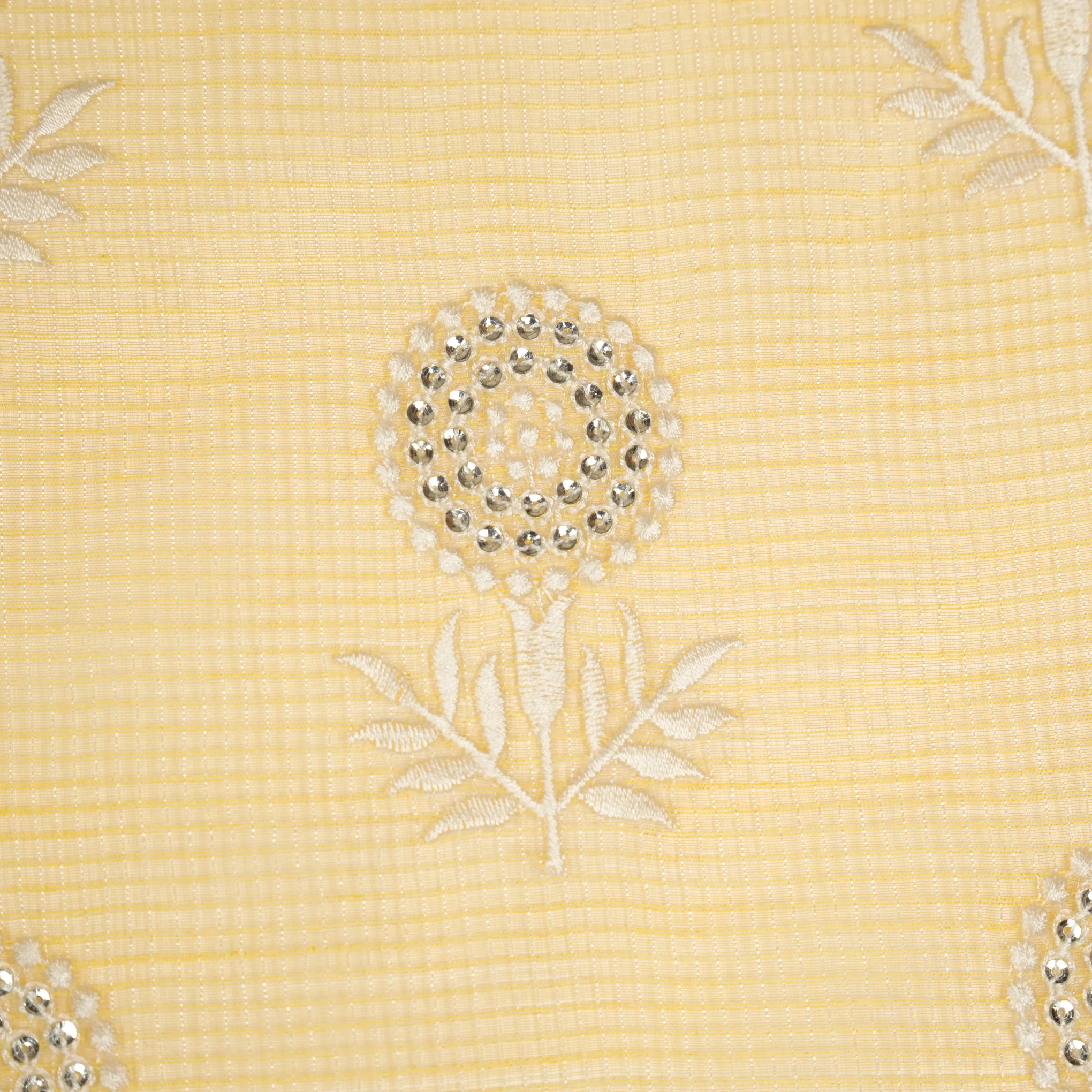 Rasha Lemon Semi Munga Kota Embroidered Fabric in Jaal Pattern - Image 3