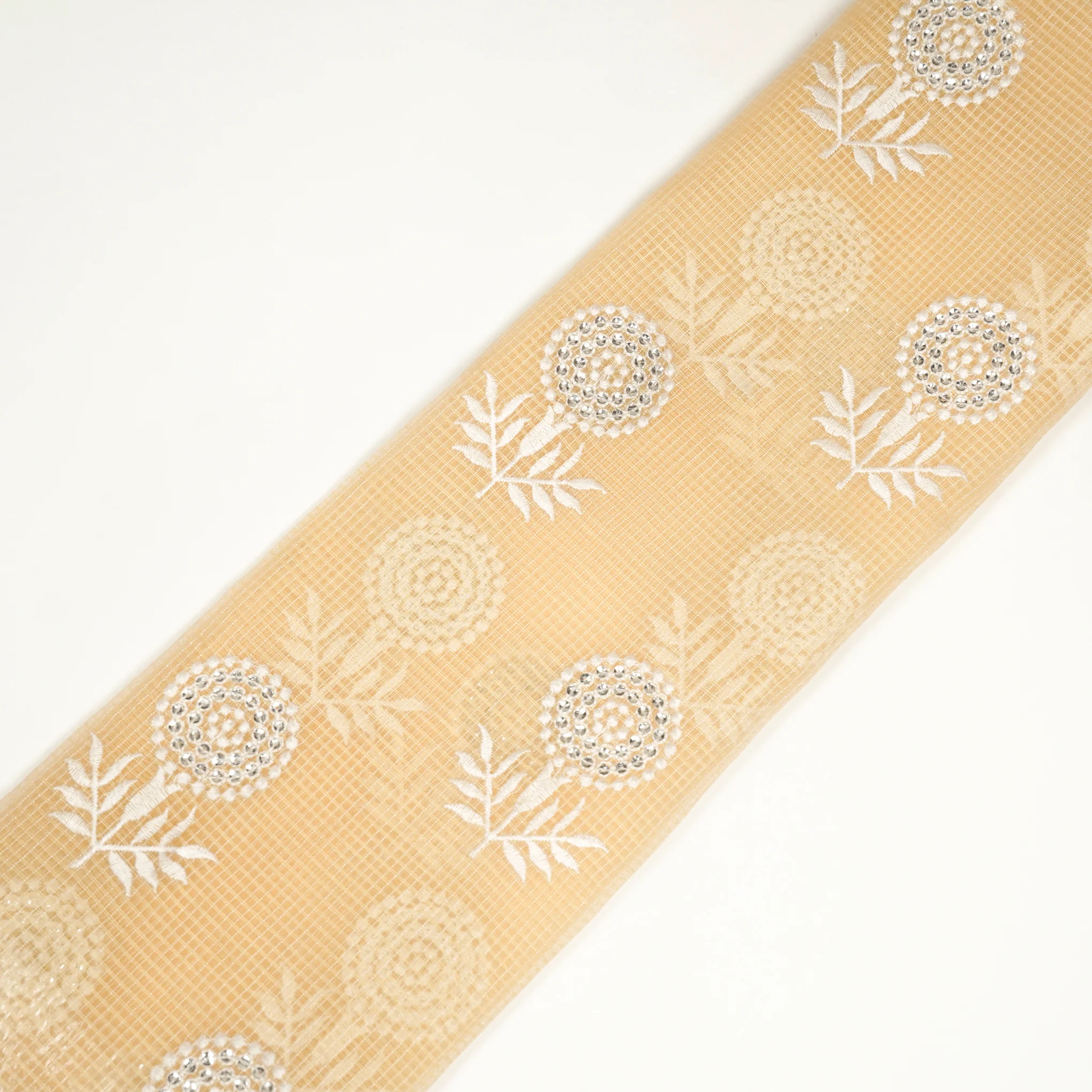 Rasha Lemon Semi Munga Kota Embroidered Fabric in Jaal Pattern - Image 4