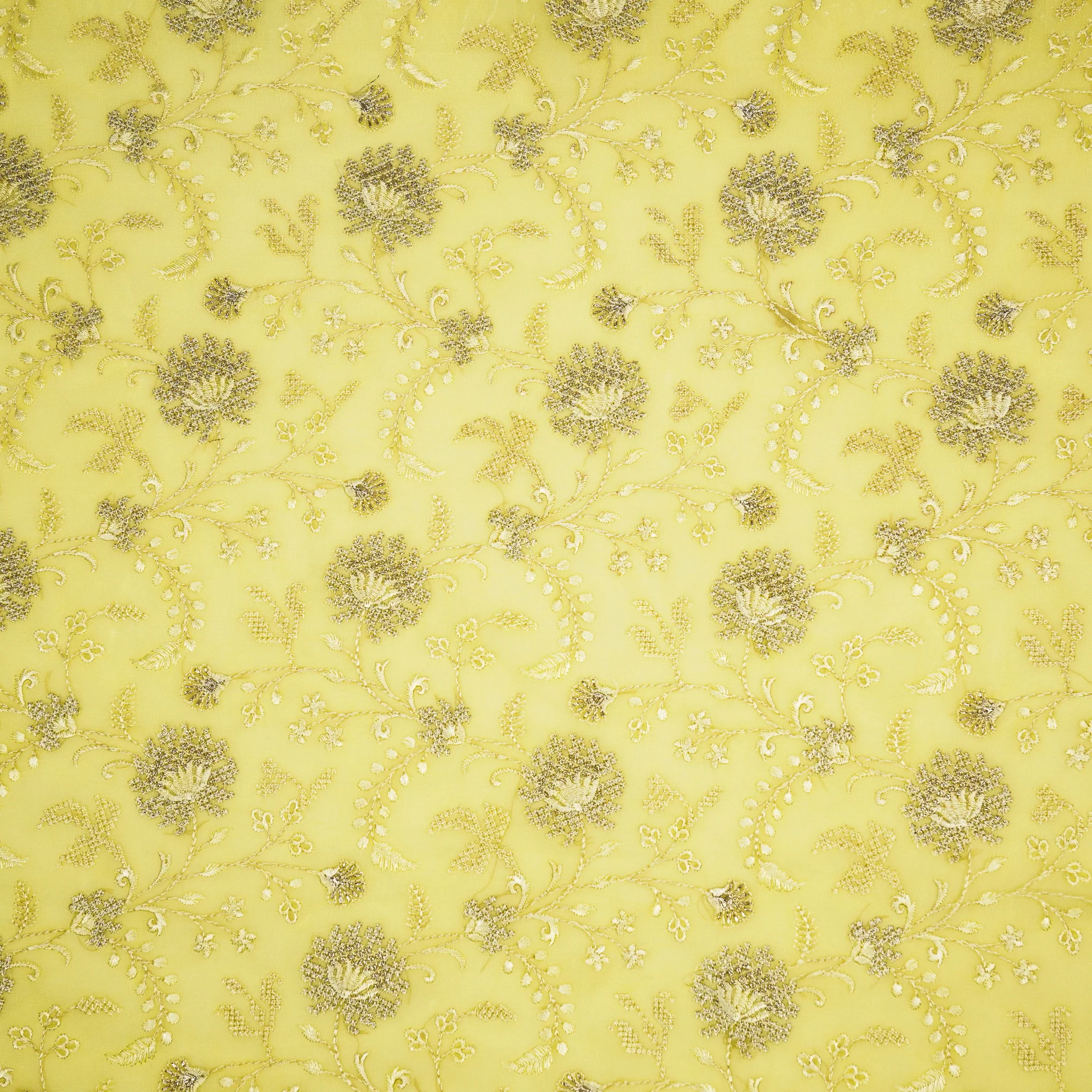 Reyah Lemon Viscose Georgette Embroidered Fabric in Jaal Pattern - Image 2