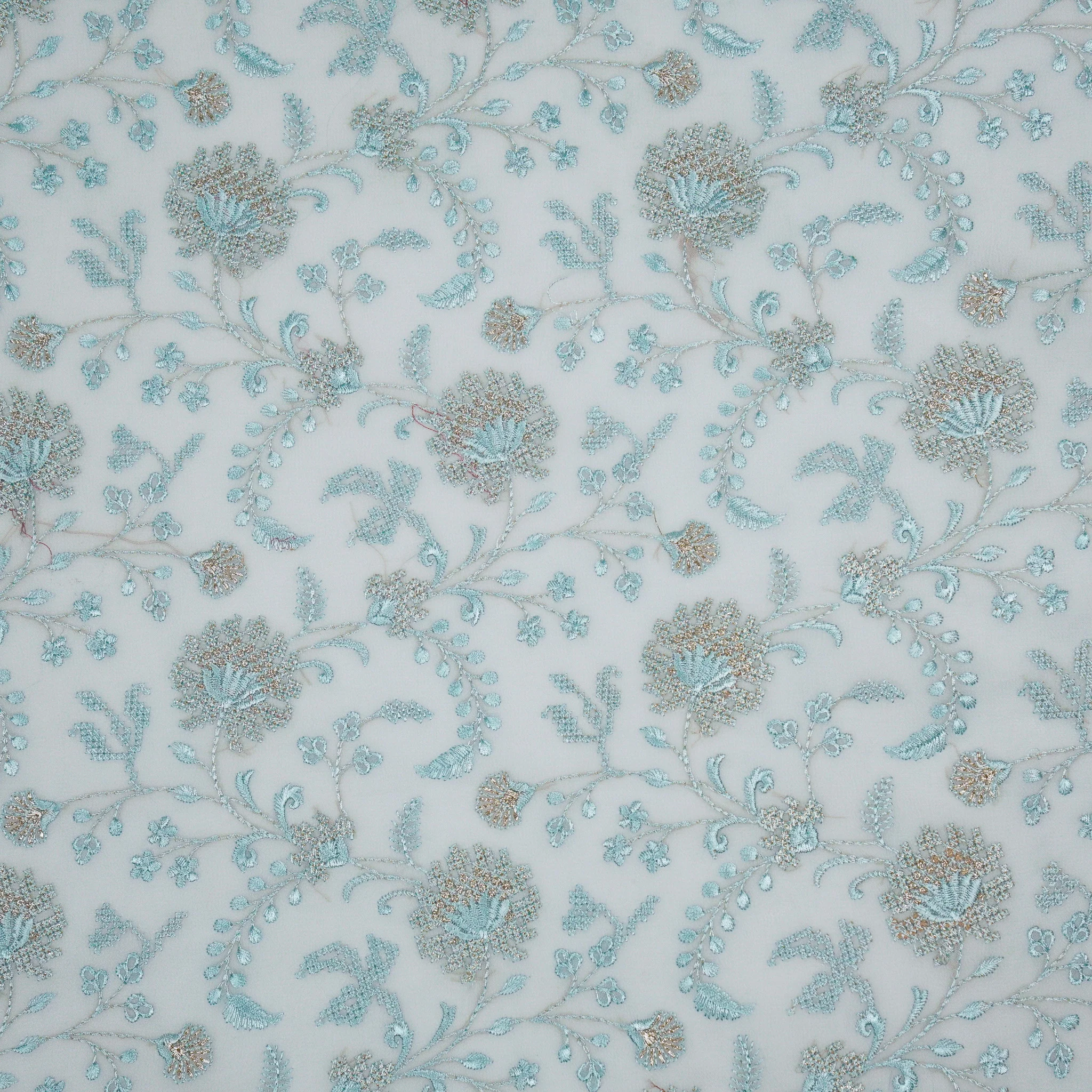 Reyah Light Aqua Viscose Georgette Embroidered Fabric in Jaal Pattern - Image 2