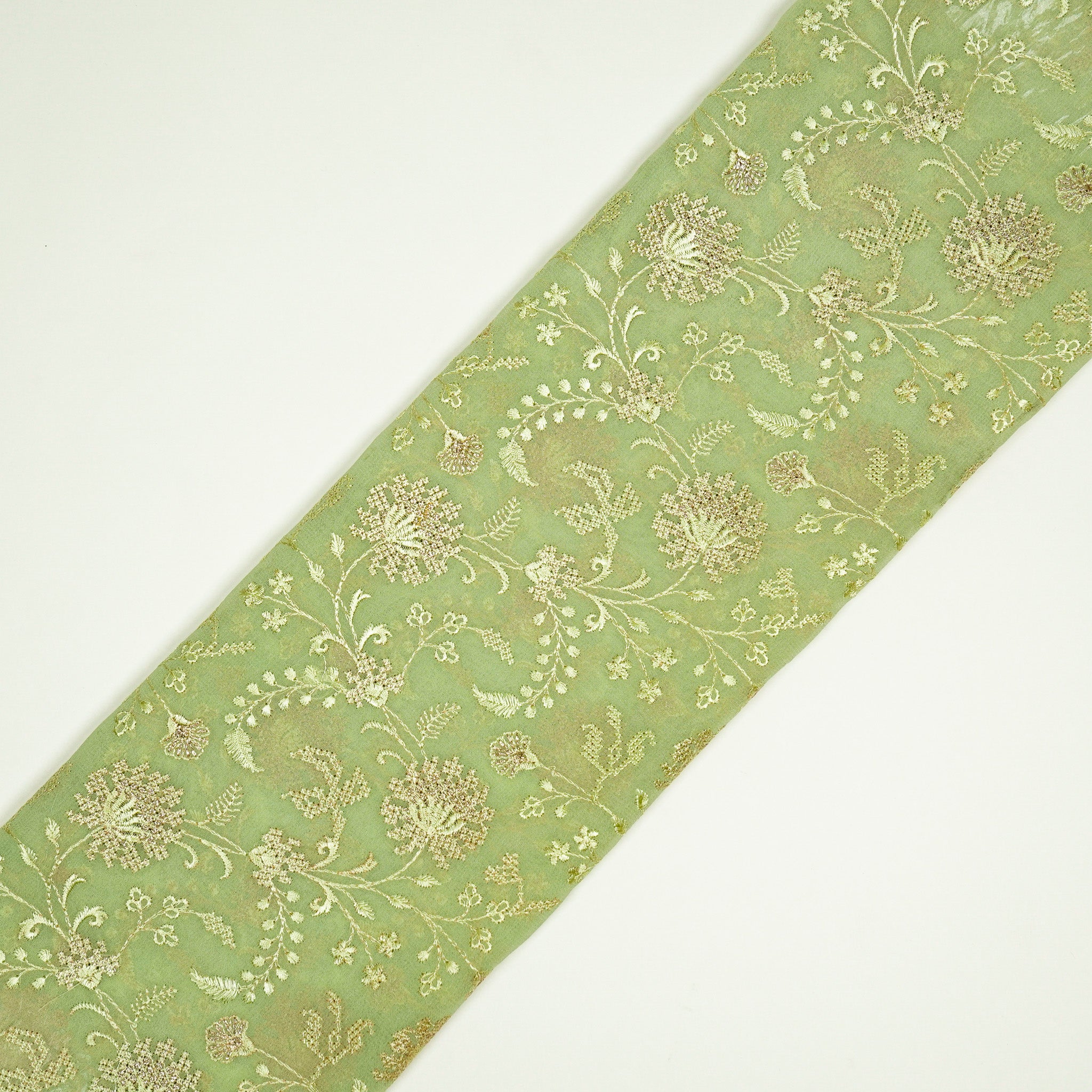 Reyah Sea Green Viscose Georgette Embroidered Fabric in Jaal Pattern - Image 4